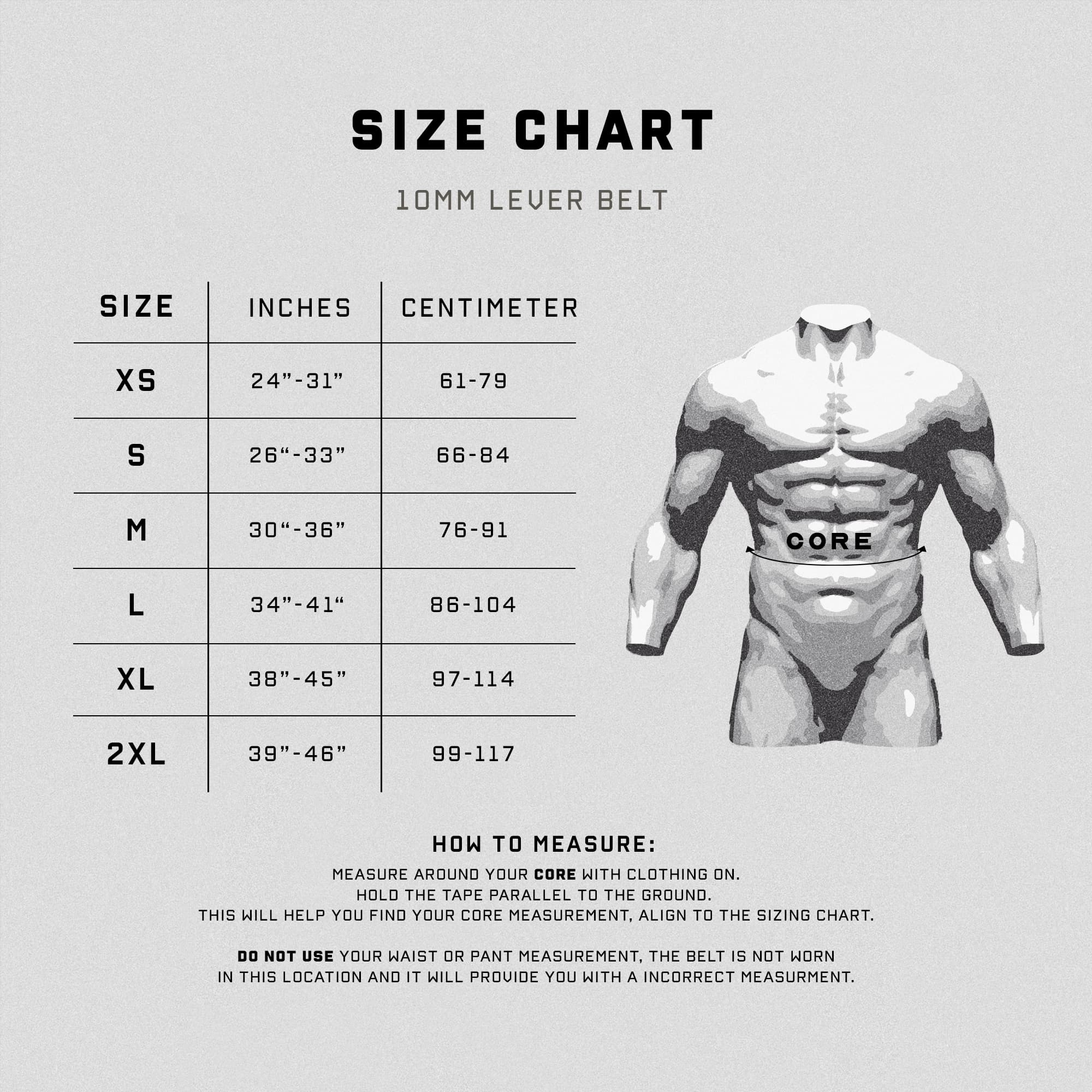 10mm Lever Belt size chart