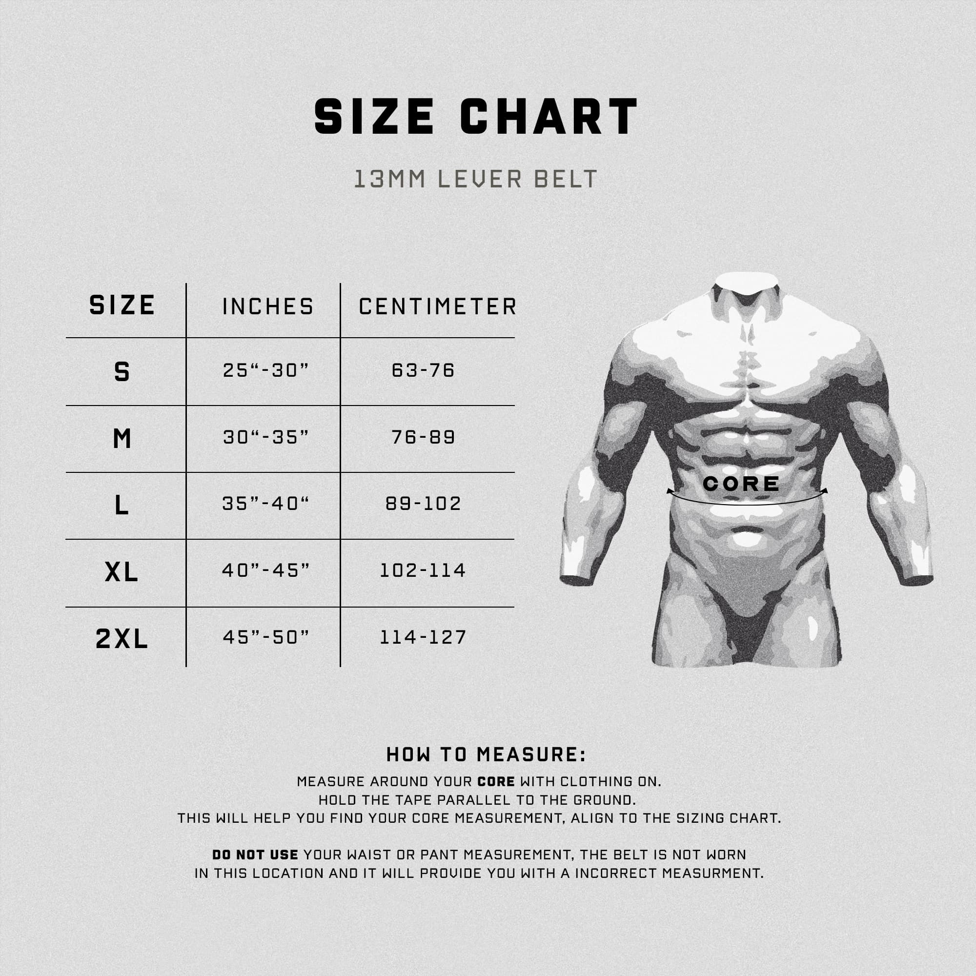 13mm lever belt size chart