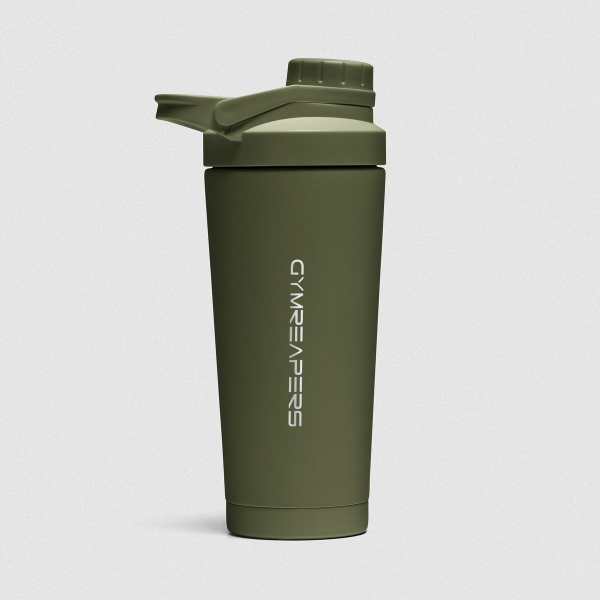 OD Green Stainless Steel Shaker on white background showcasing Gymreapers engraved wordmark logo
