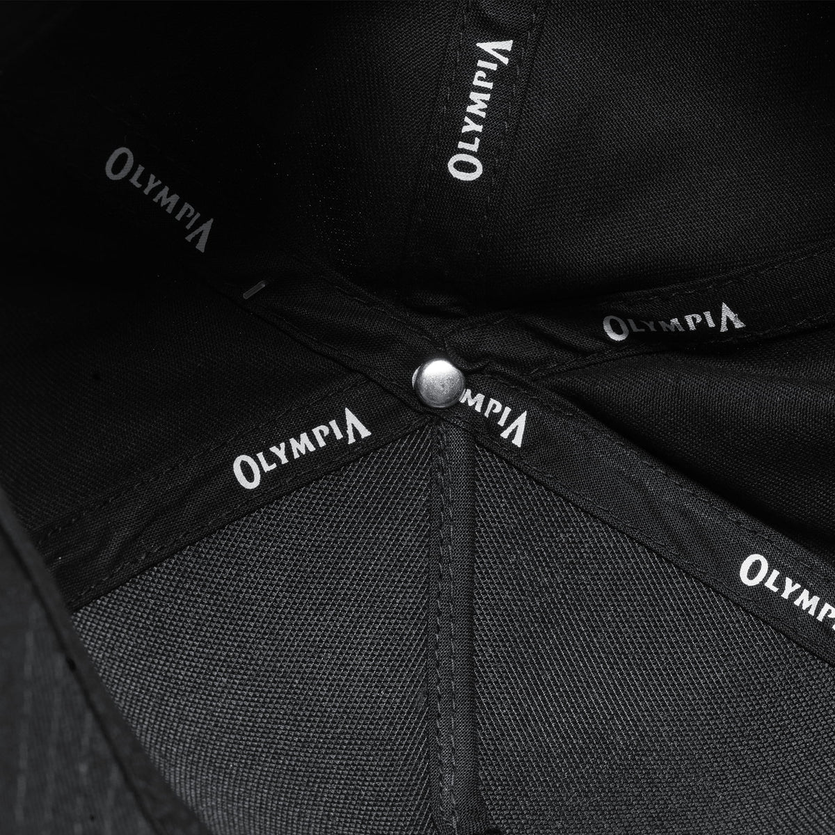 Inside of the Champions Gold 5-Panel Hat that displays the Olympia text on the internal structure of the hat