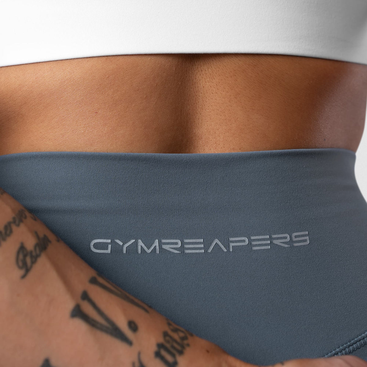 Axis Flare Leggings - Lake back waistband and Gymreapers logo detail