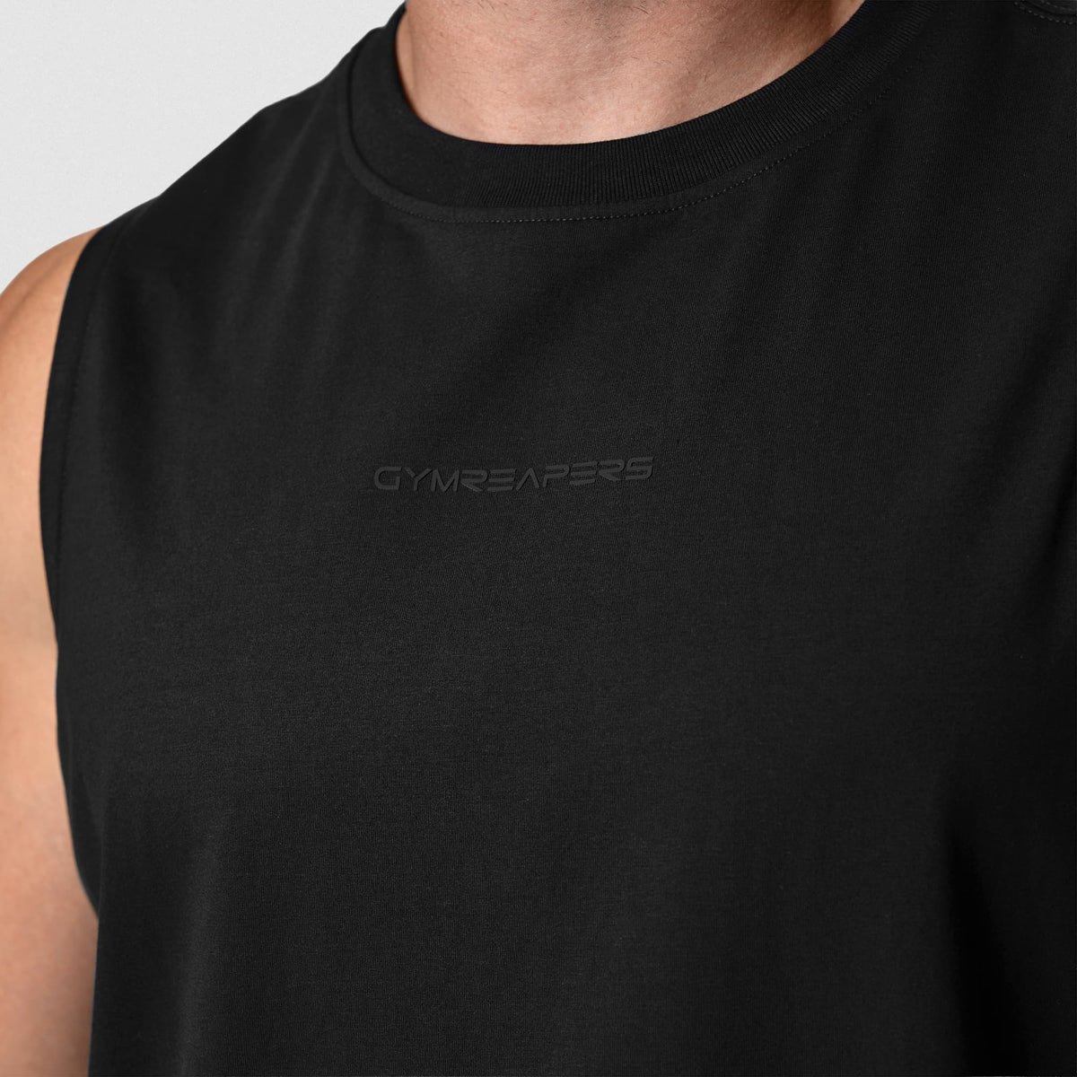 Axis Muscle Tank - Black/Black front neckline and logo detail