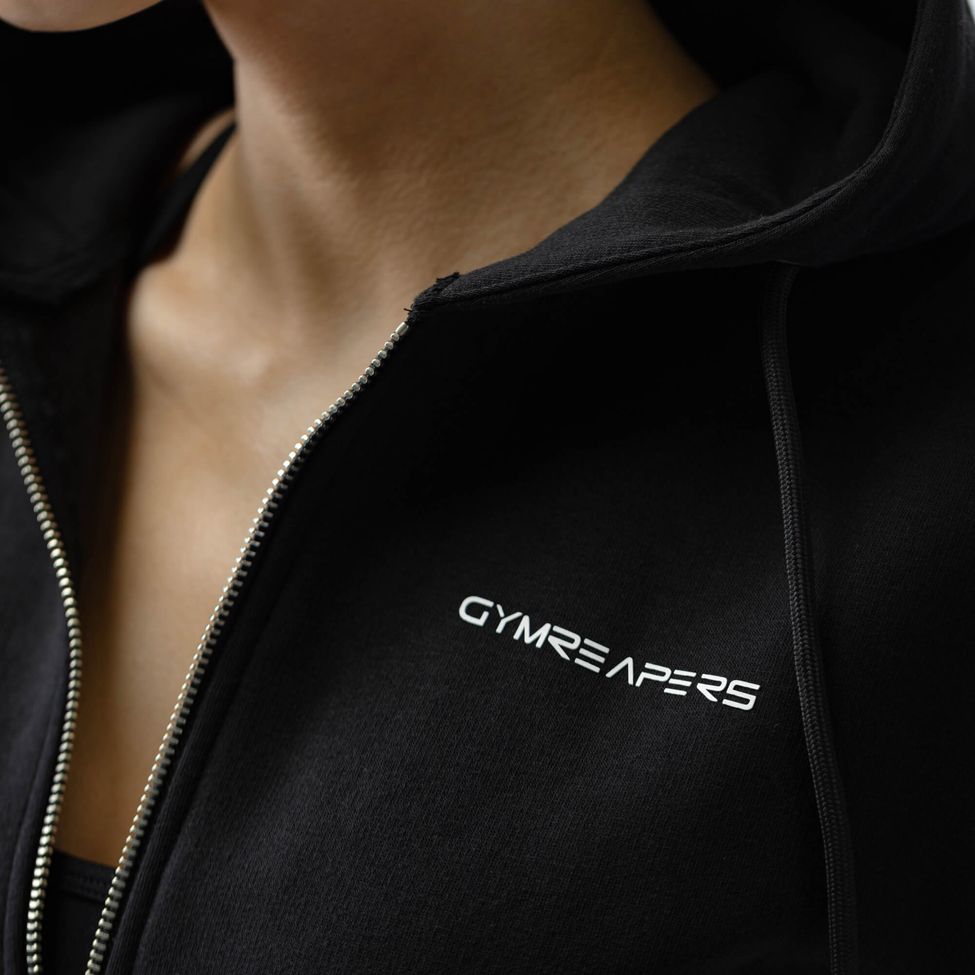 black white cropped hoodie close up detail gymreapers