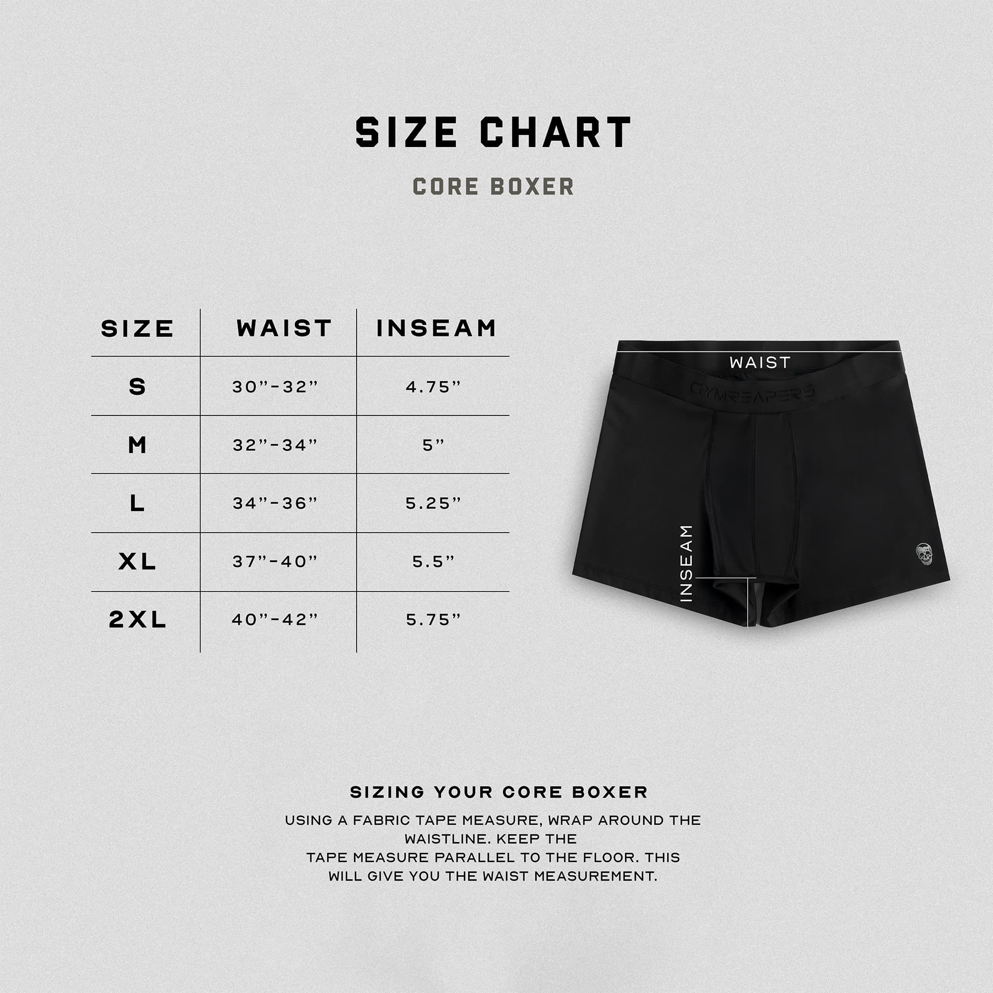 core boxer size chart