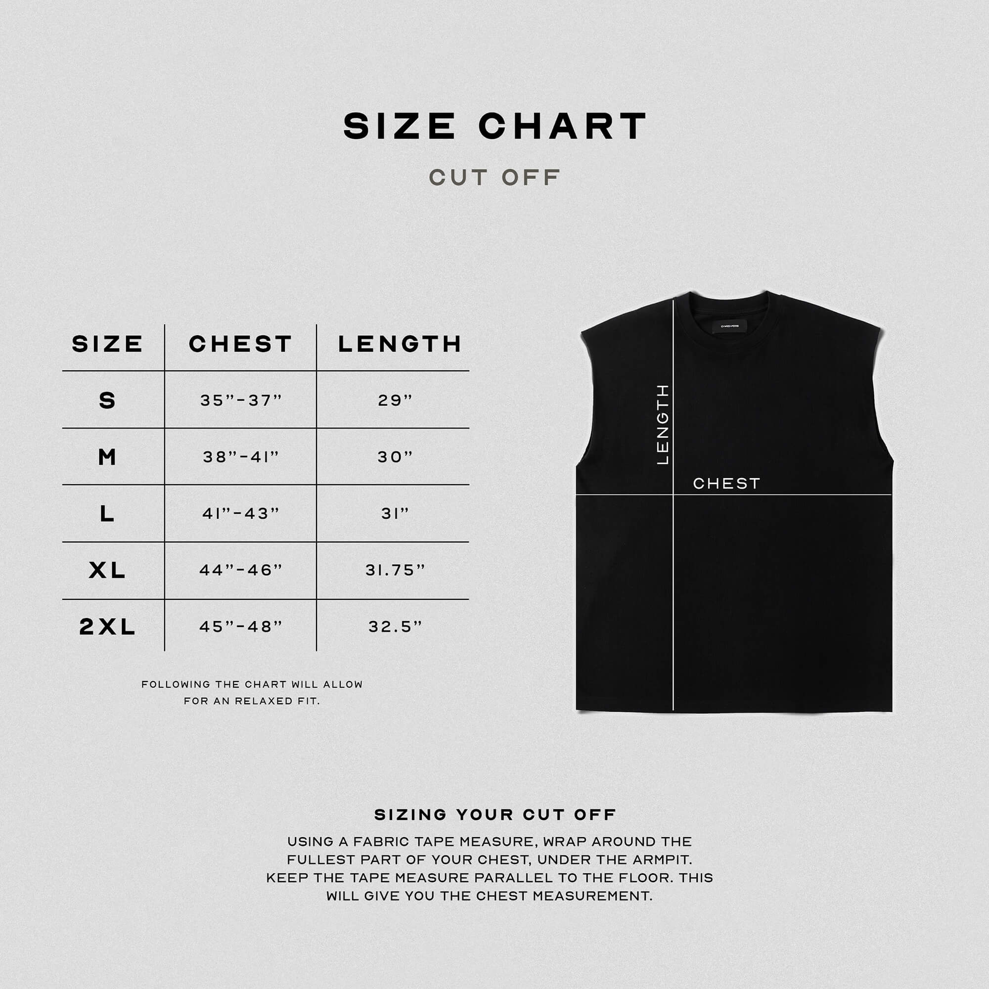 cut off size chart.
