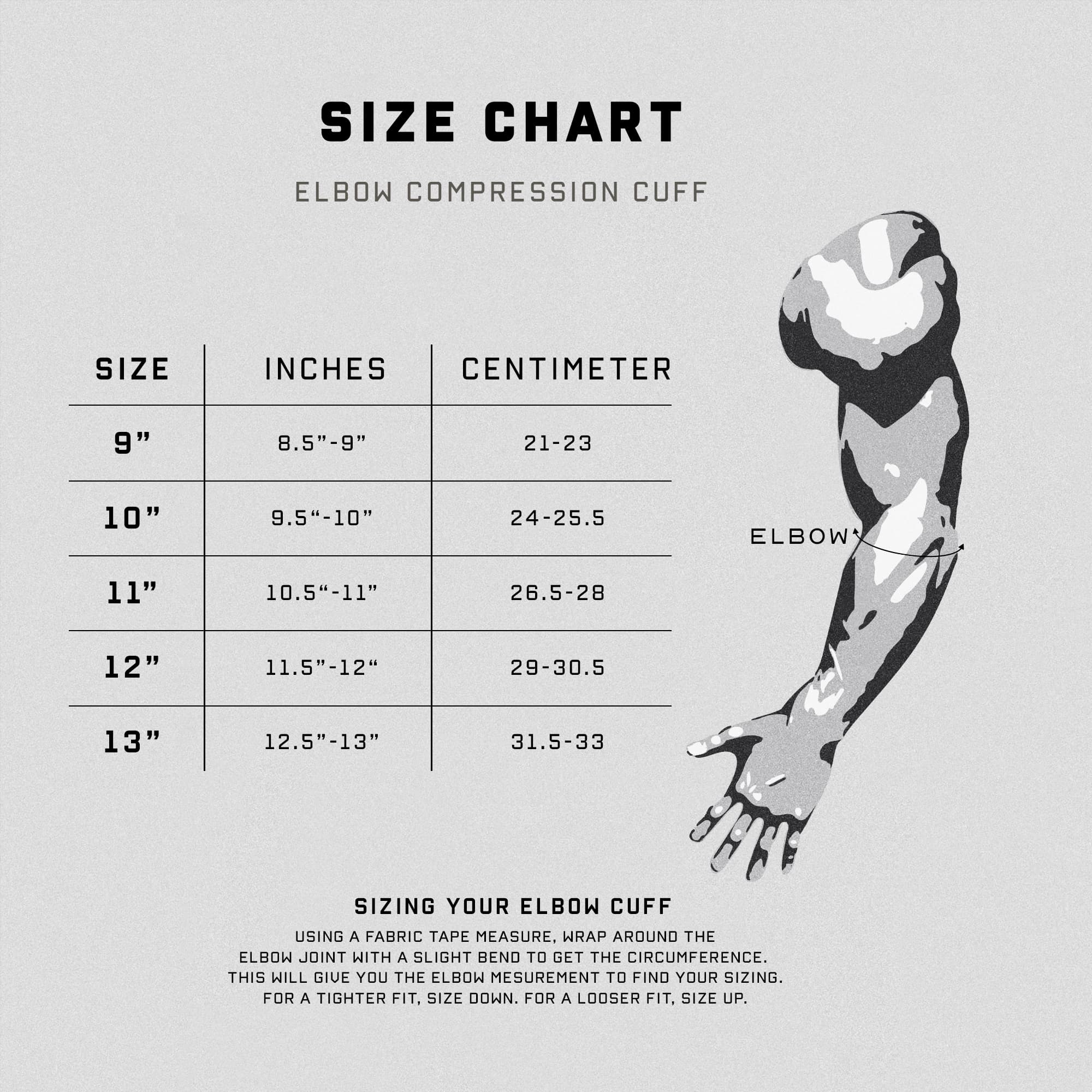 elbow compression cuff size chart