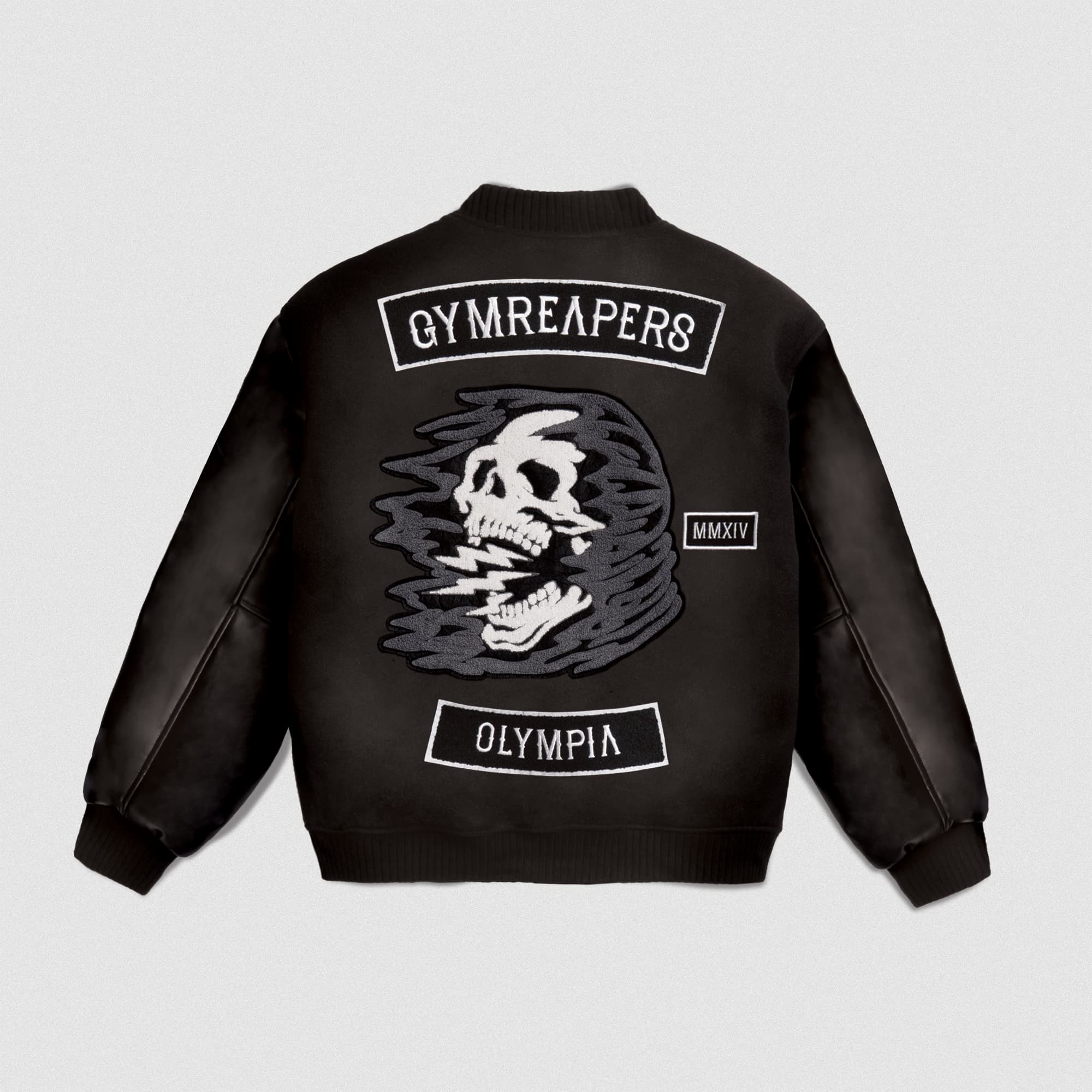 olympia gear Gymreapers Olympia Varsity Jacket Electric Skull