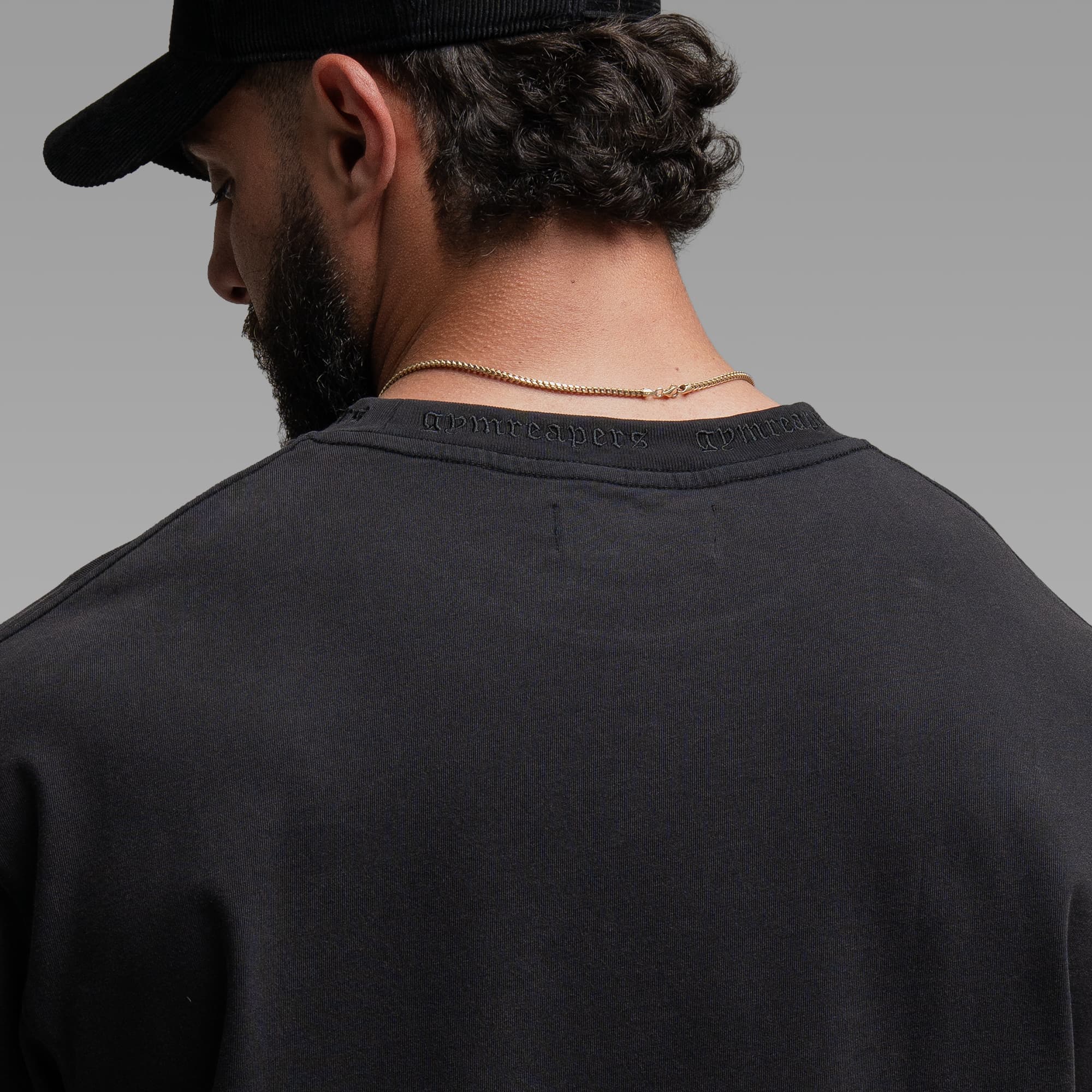 Athlete wearing the Standard Tee showcasing neckline logo