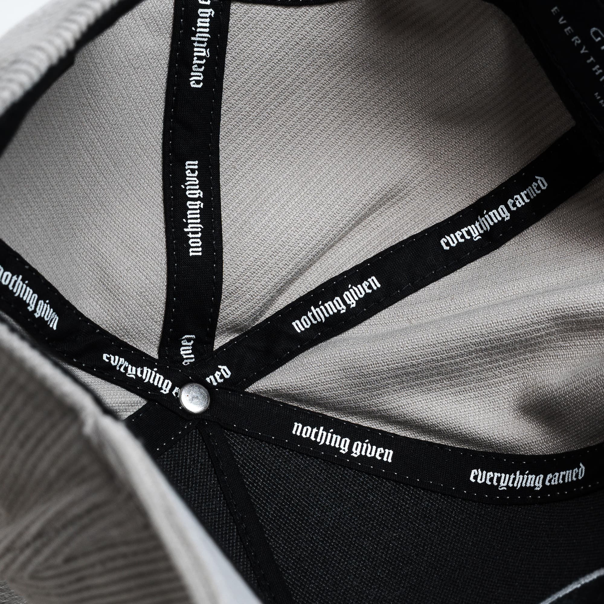 Corduroy Reapers 5-Panel Hat - Gray/White detail shot of inside of hat