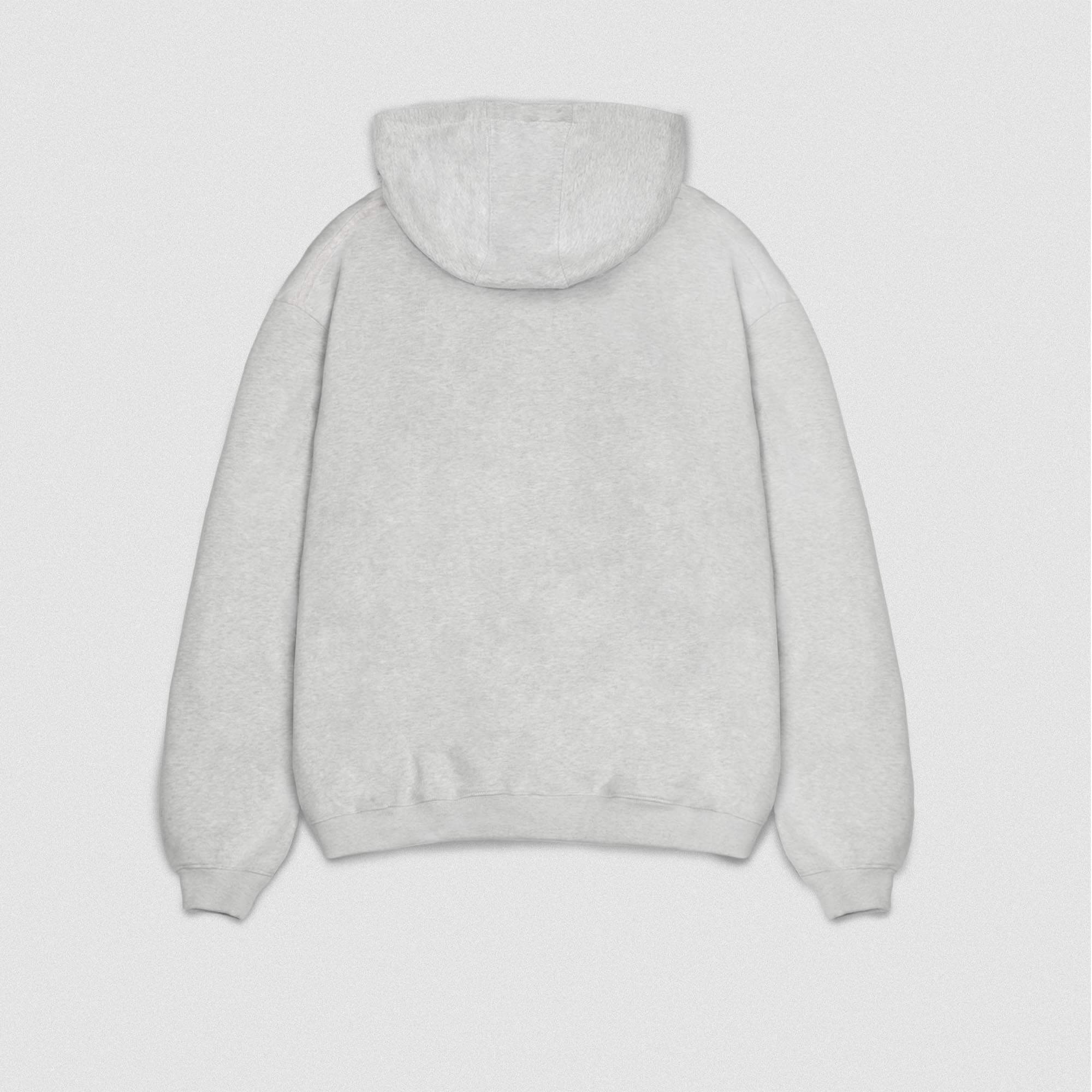 Light Heather Gray Heavyweight Hoodie lay flat back view
