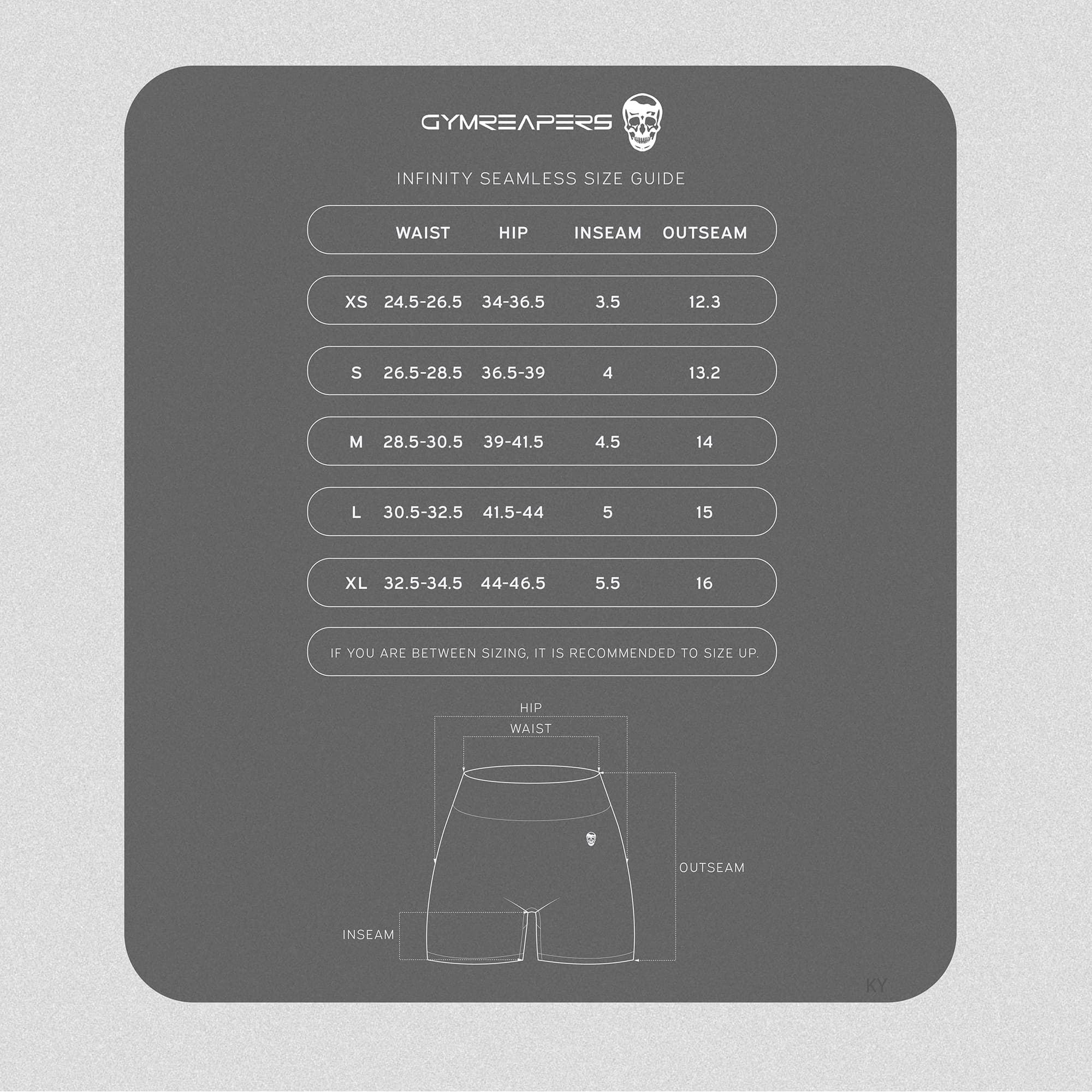 infinity shorts size guide