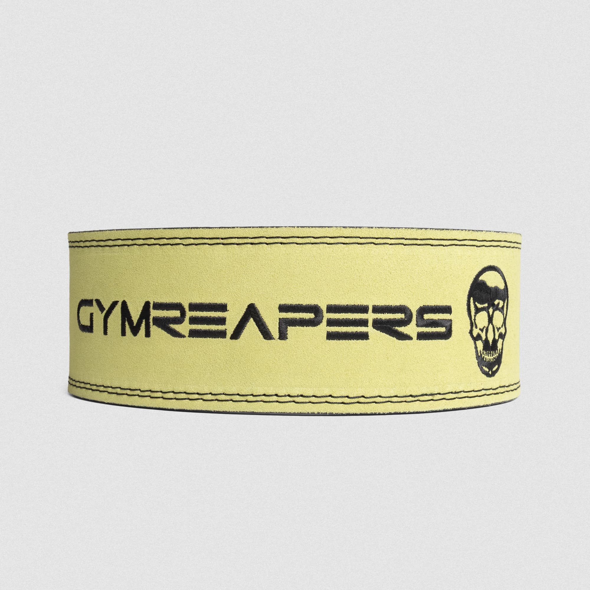 10MM Lever Belt - Neon Green lay flat back side showcasing logo