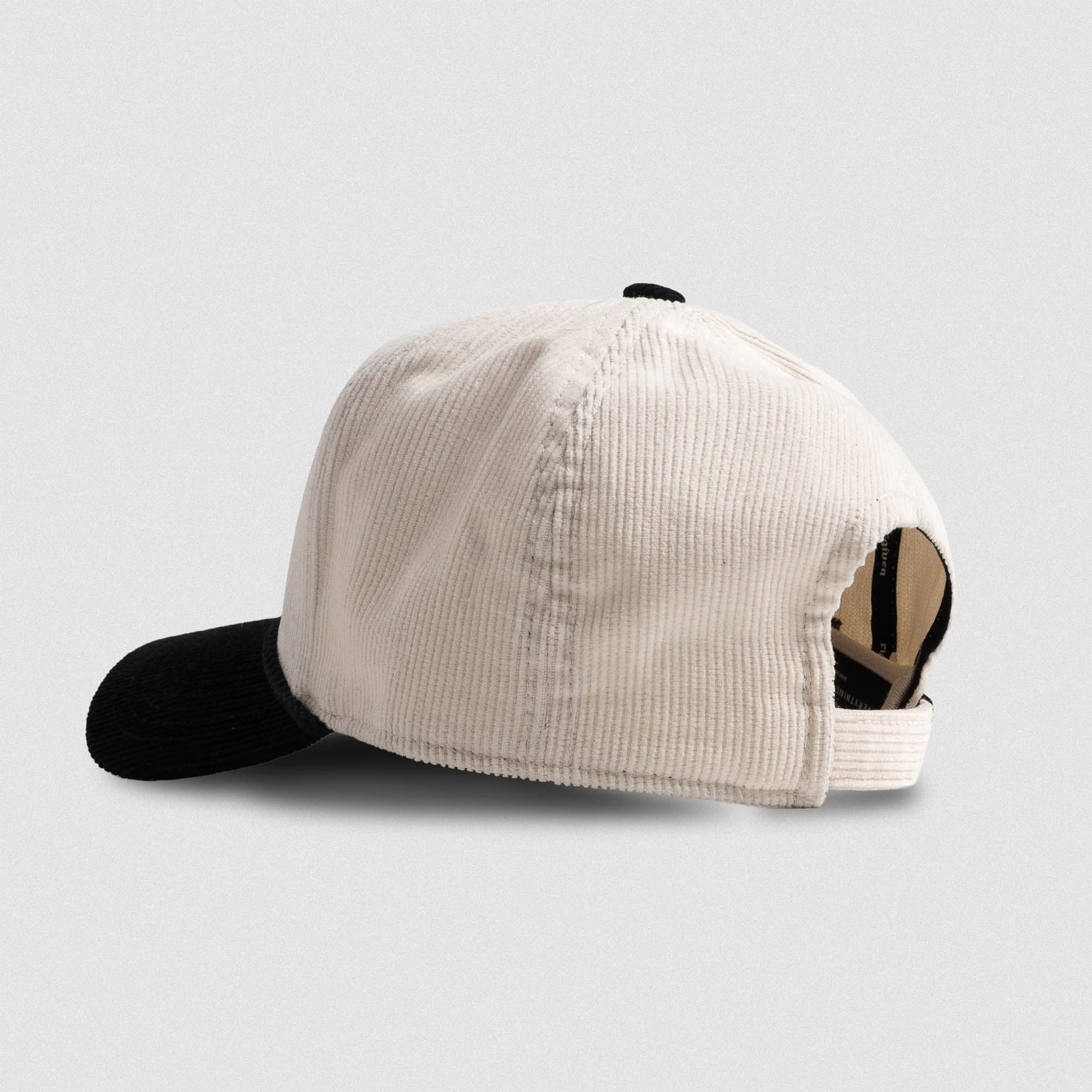 Corduroy 5-Panel Skull Hat - Cream/Black lay flat back view