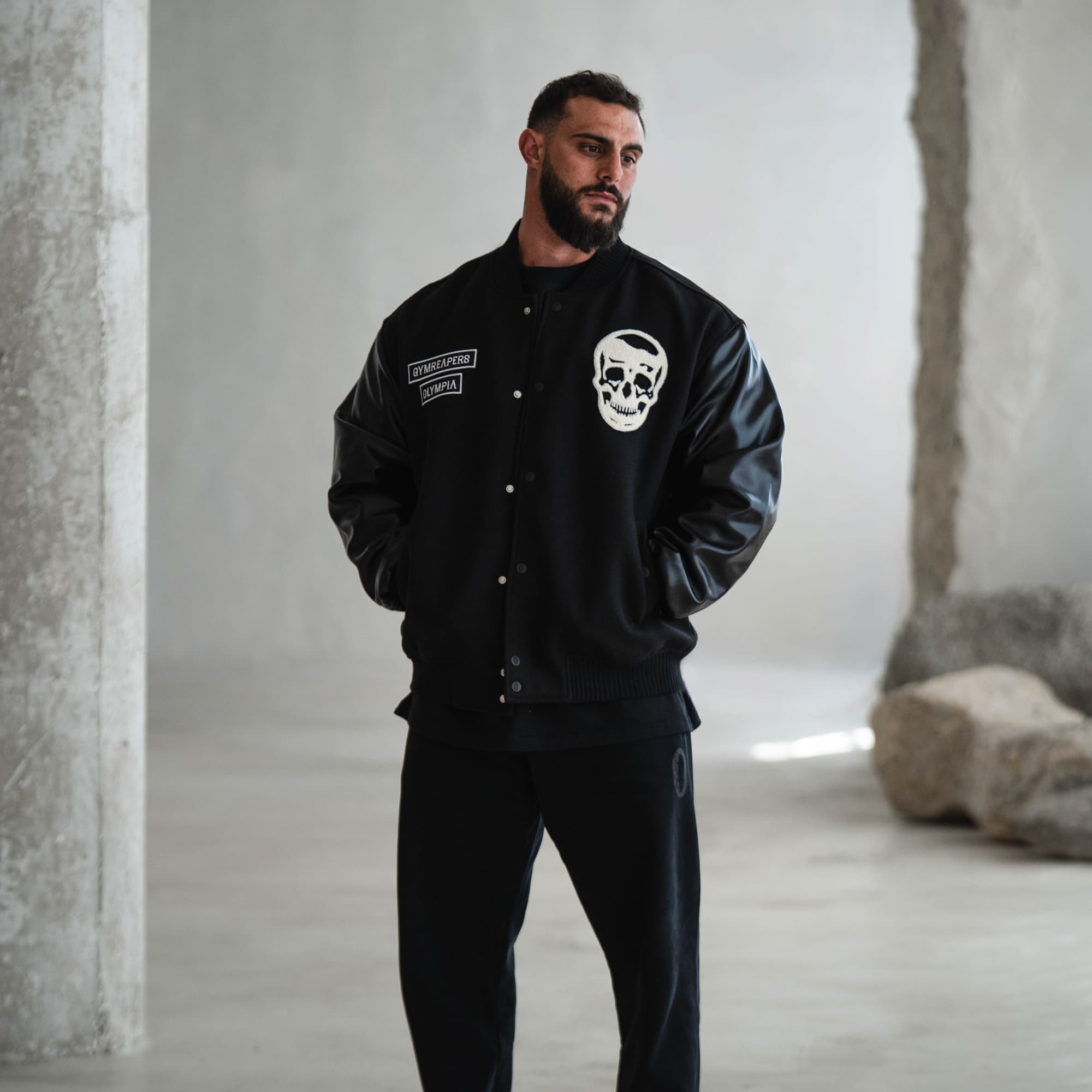 Athlete wearing Electric Skull Jacket showing front graphic