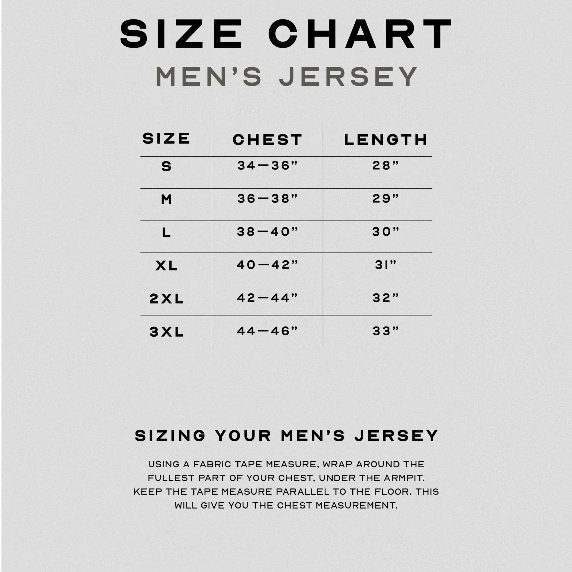 Men's jersey size chart