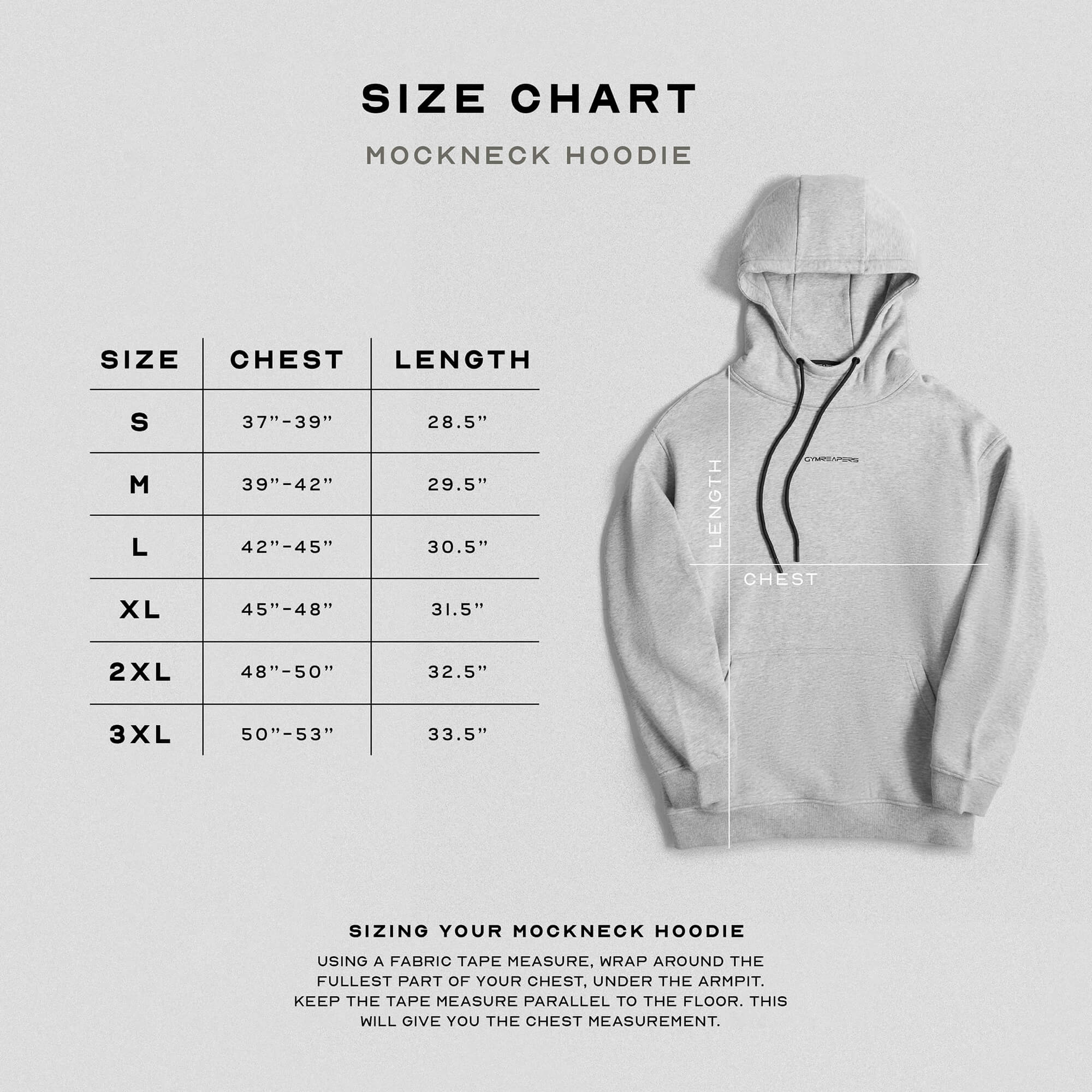 axis mockneck hoodie heather gray size guide