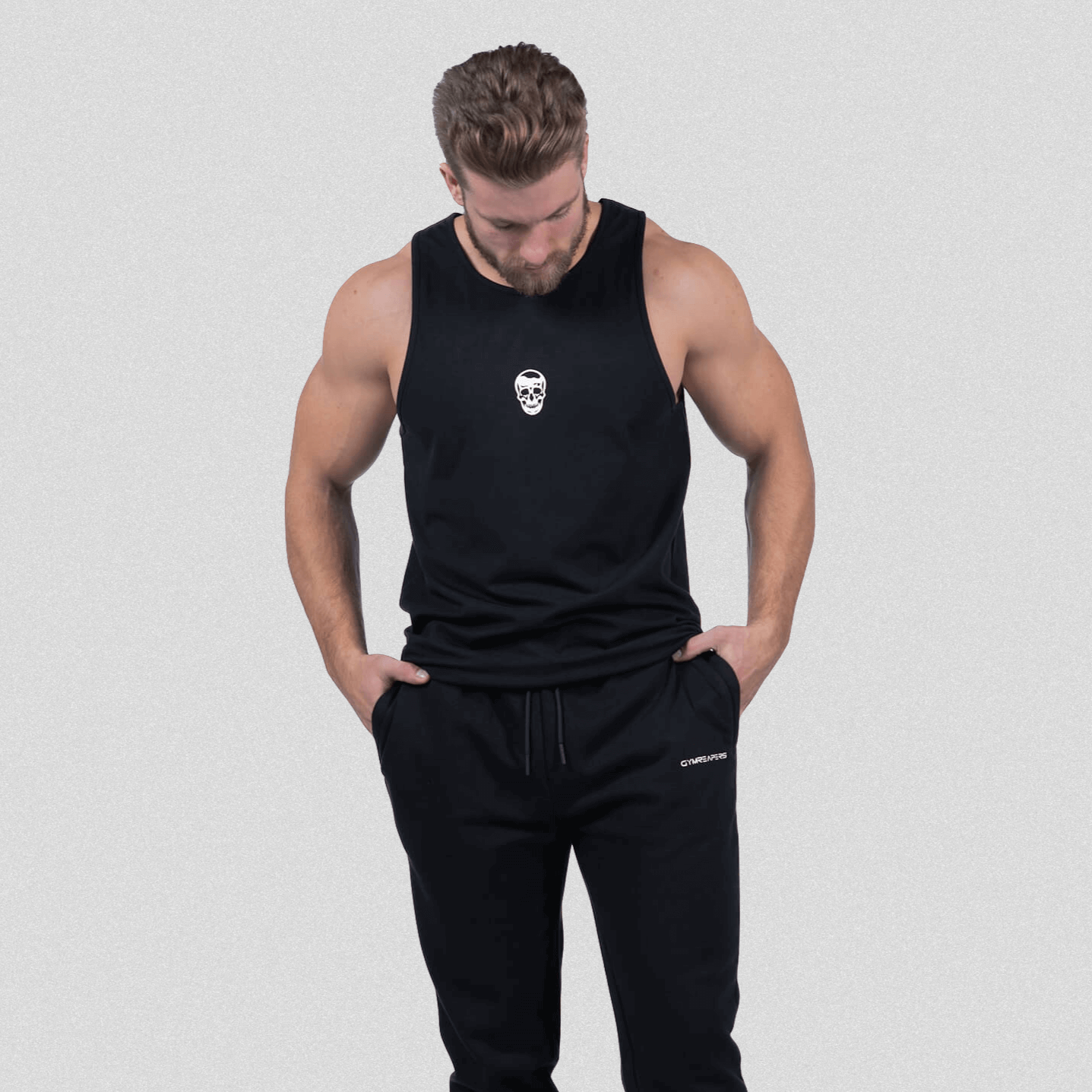 axis scoop hem tank black white front close up