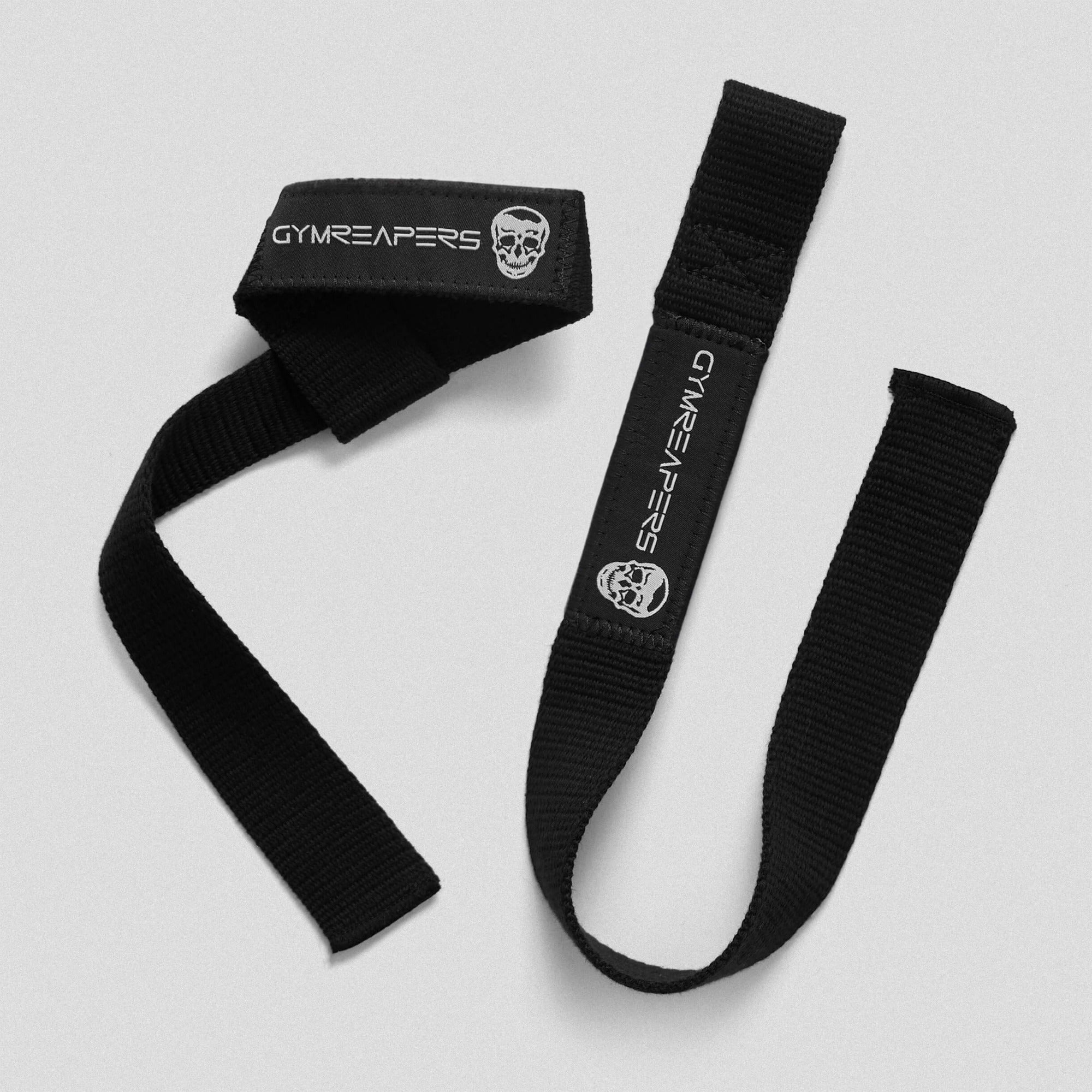 black no padding lifting straps flat and wrapped