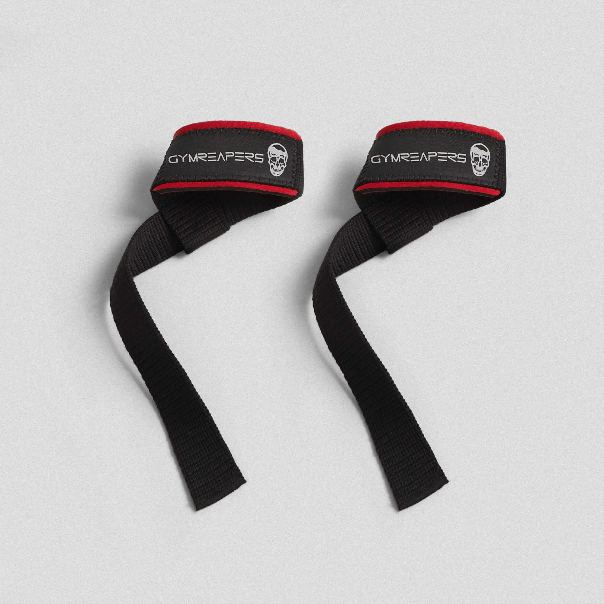 black red lifting straps both wrapped