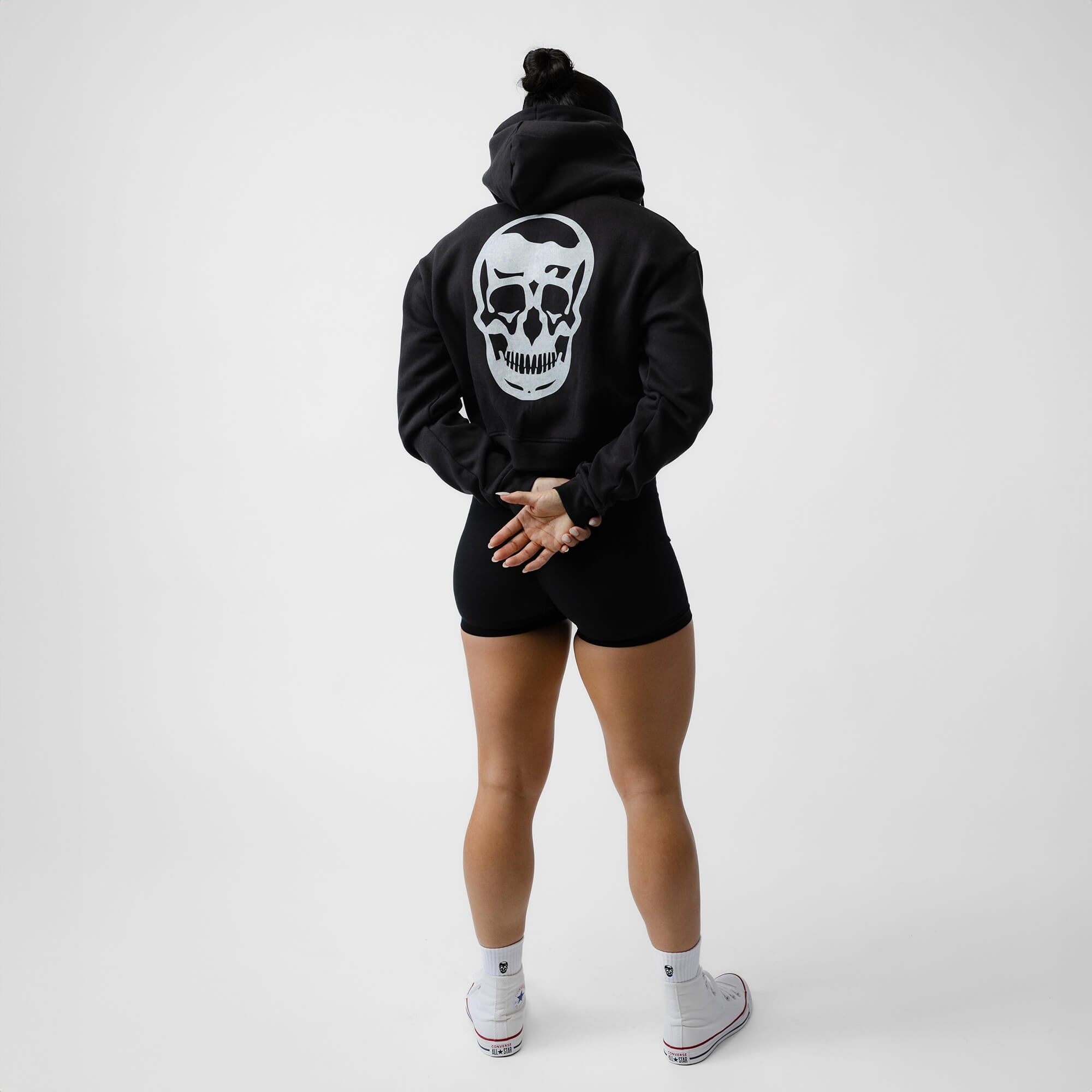 black white cropped hoodie back