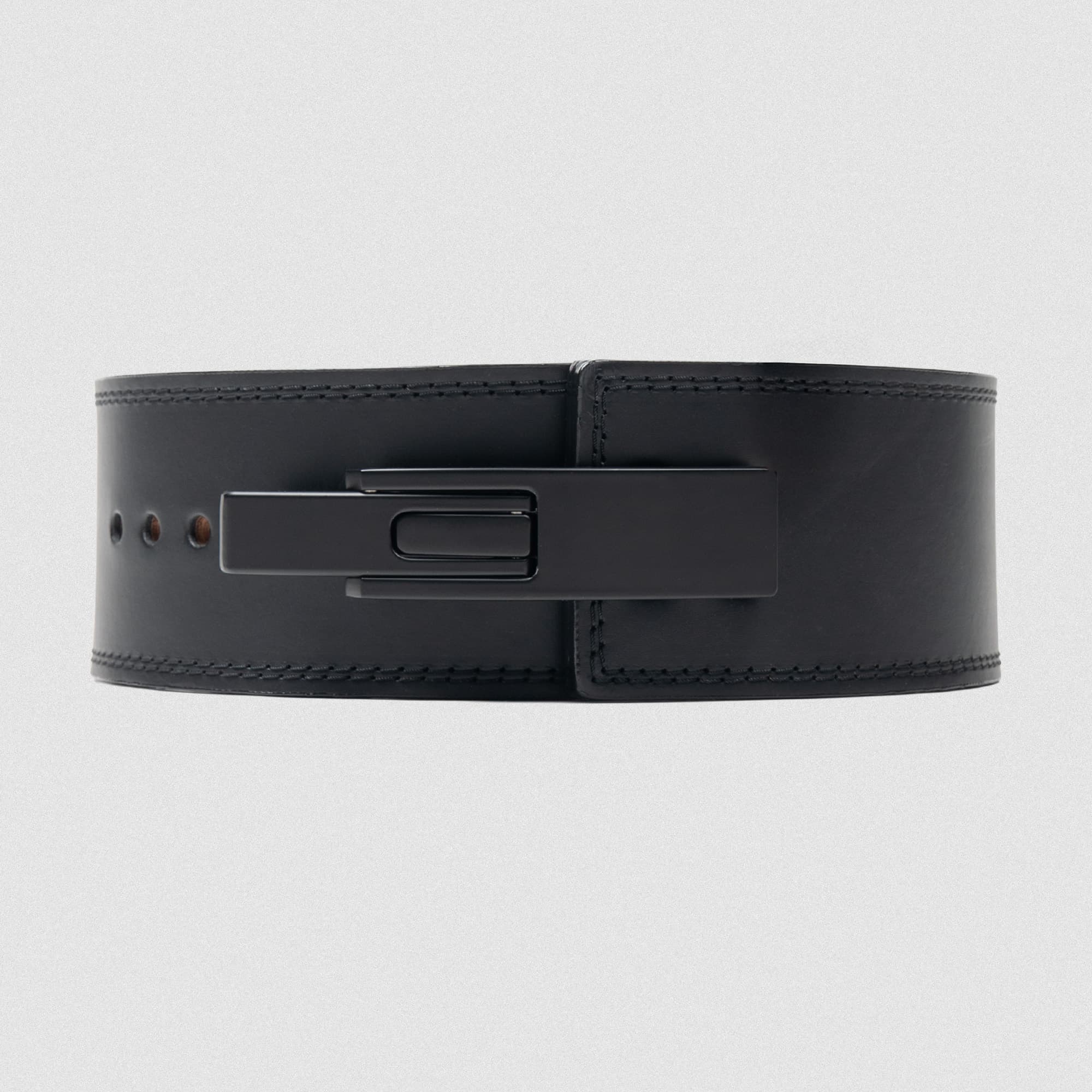 Black Leather 10mm Lever Belt front view showcasing lever attachment