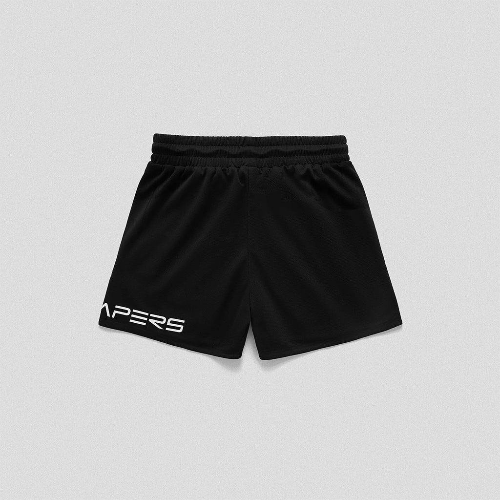 core mesh shorts black white back