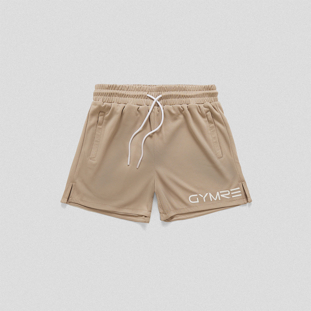 core mesh shorts khaki front