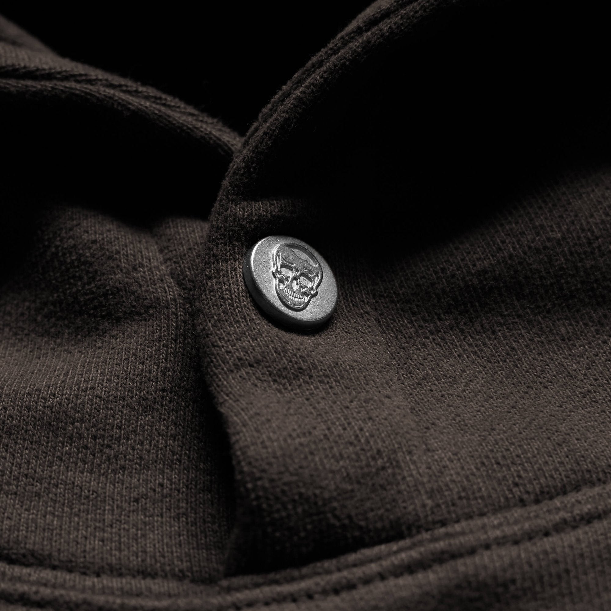 heavy weight hoodie toffee button up skull close up