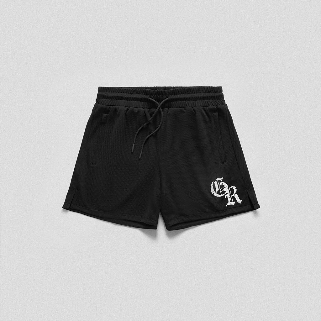 initial mesh shorts black white front