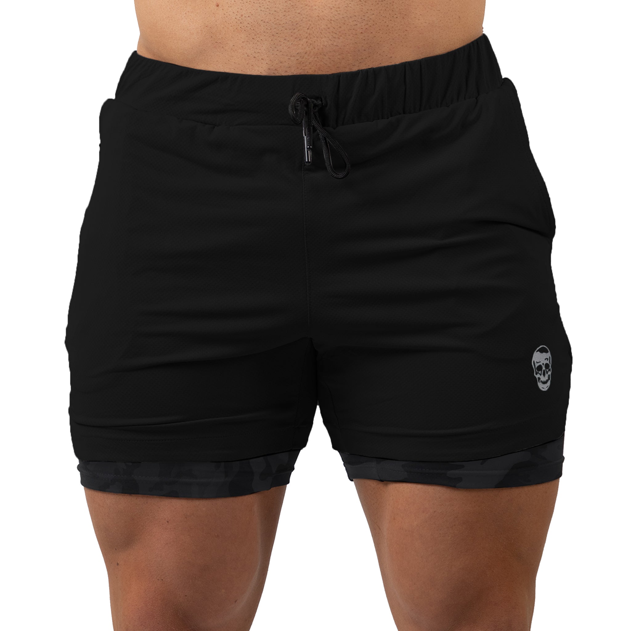 react training shorts black camo front