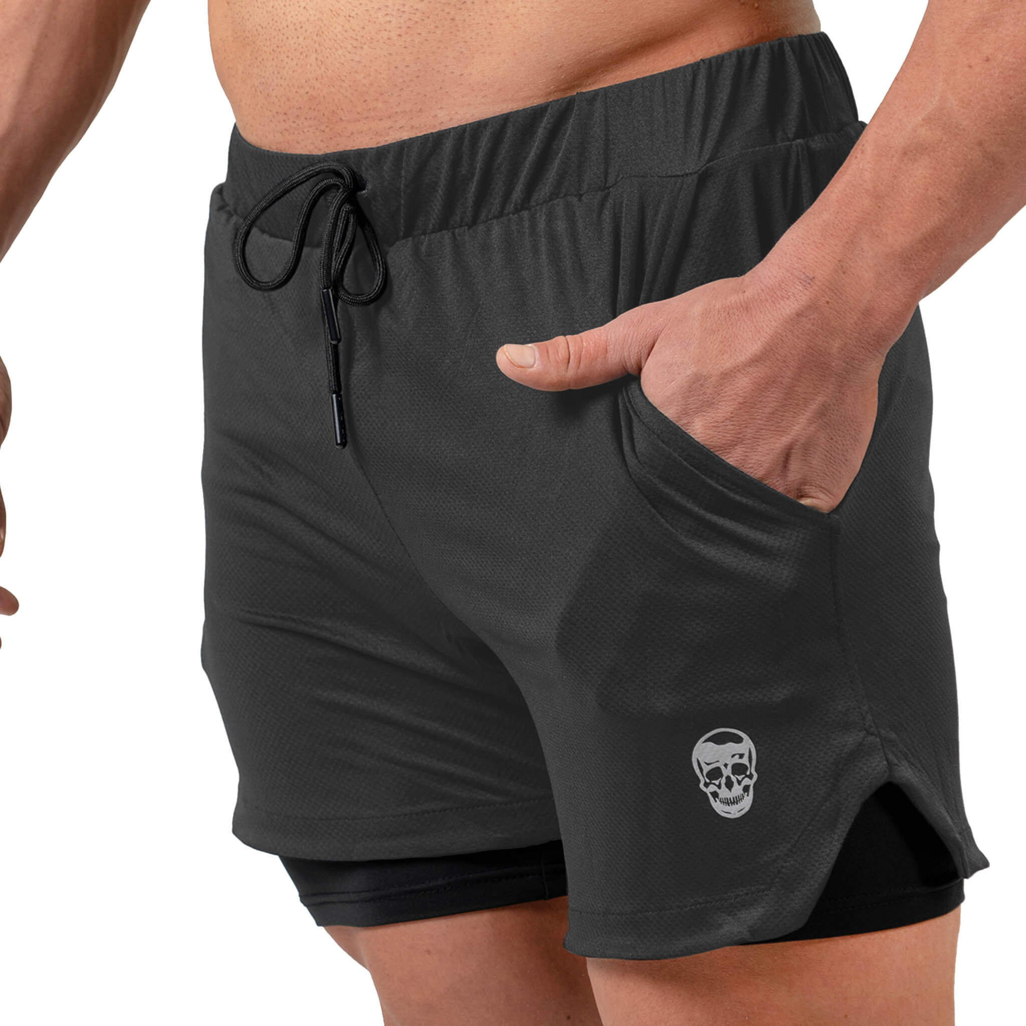 react training shorts gray side
