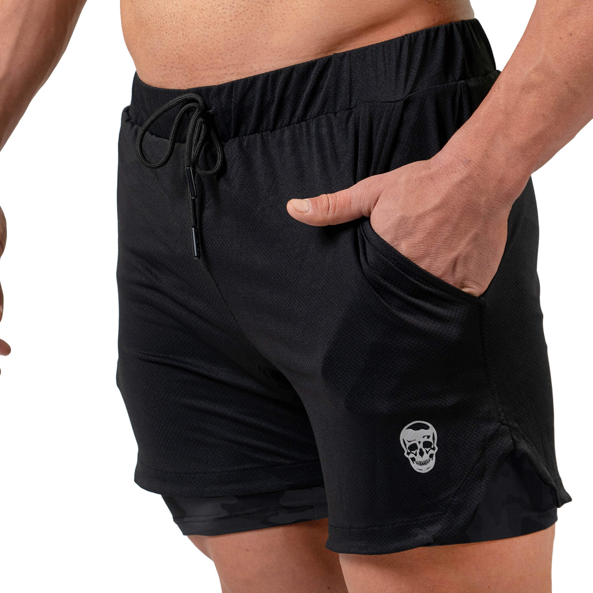 react training shorts midnight camo side