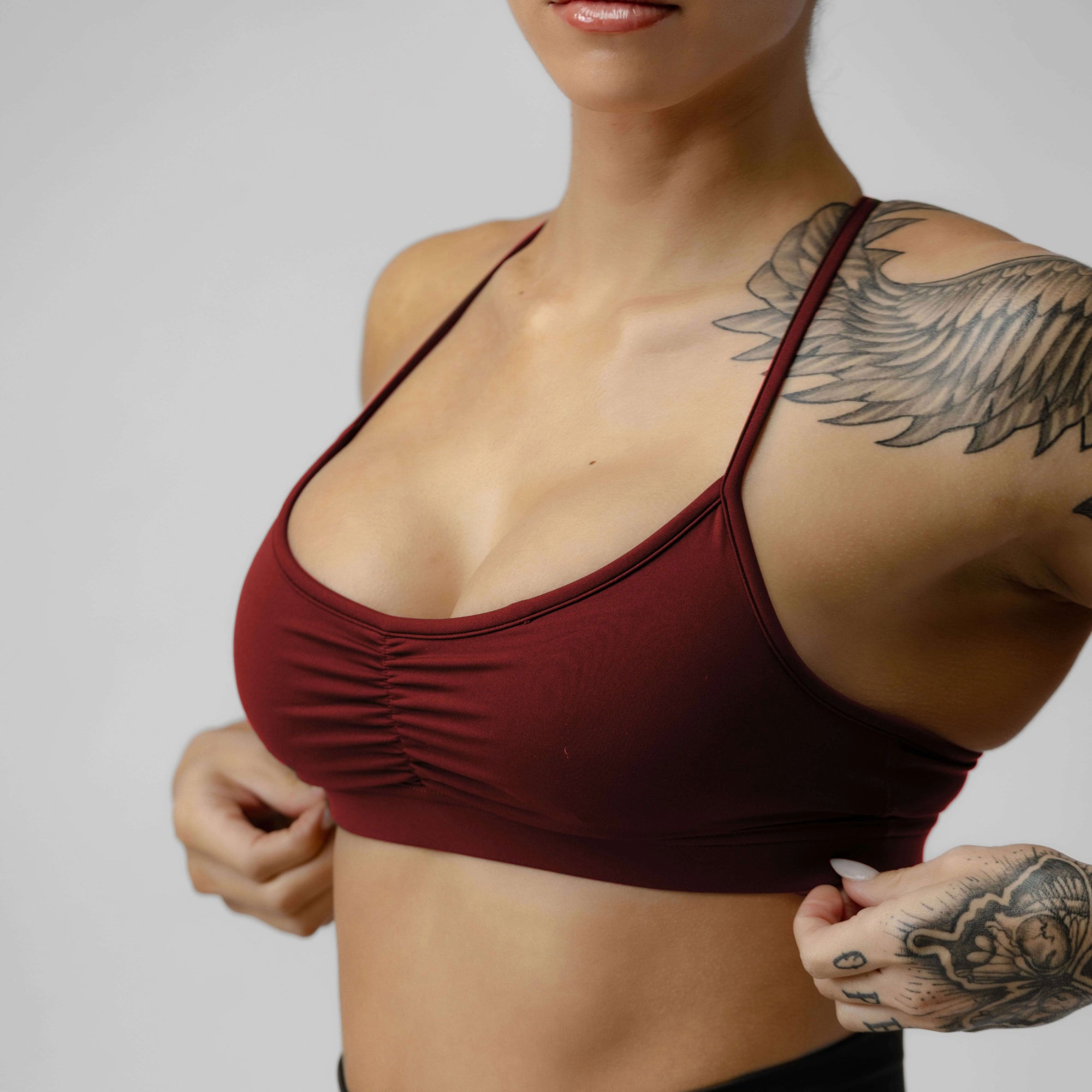 strive bra ember red front detail