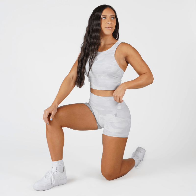 camo high neck sports bra