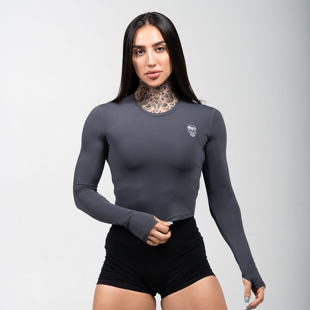 womens performance long sleeve obsidian front