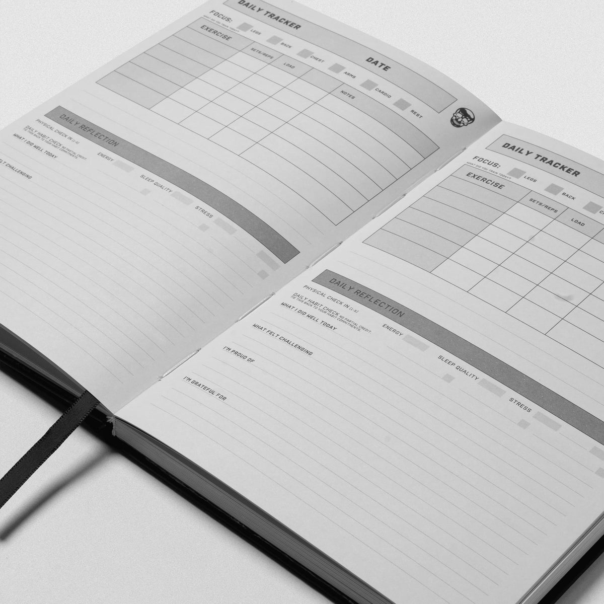 Women's Workout Journal in Black – Sample Interior Pages, Daily Tracker
