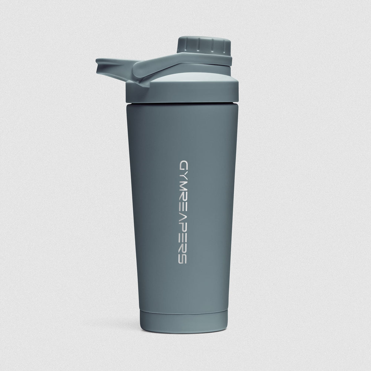 Lake Blue Stainless Steel Shaker on white background showcasing Gymreapers engraved wordmark logo