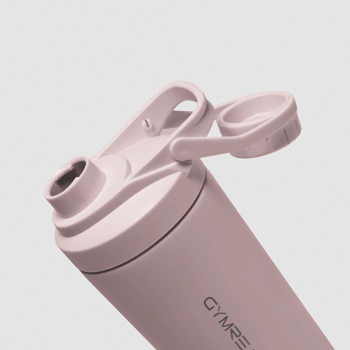 Light Pink Stainless Steel Shaker on white background showcasing shaker lid with open flip top