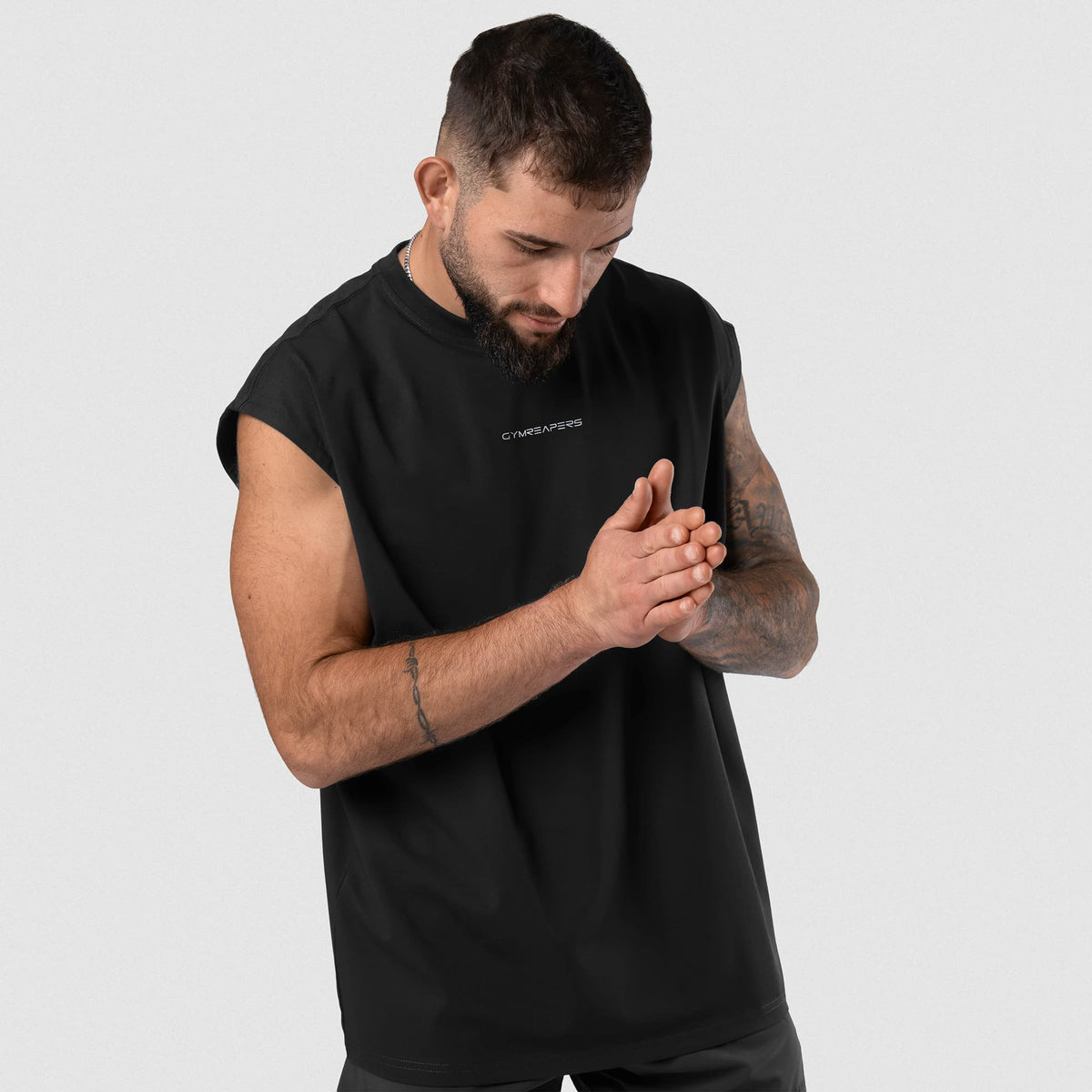Men’s Axis Cap Sleeve Tank - Black/White front fit