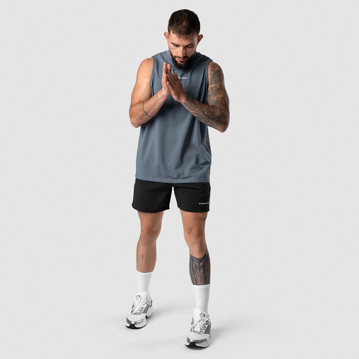 Man wearing Axis Muscle Tank - Lake full-body front view