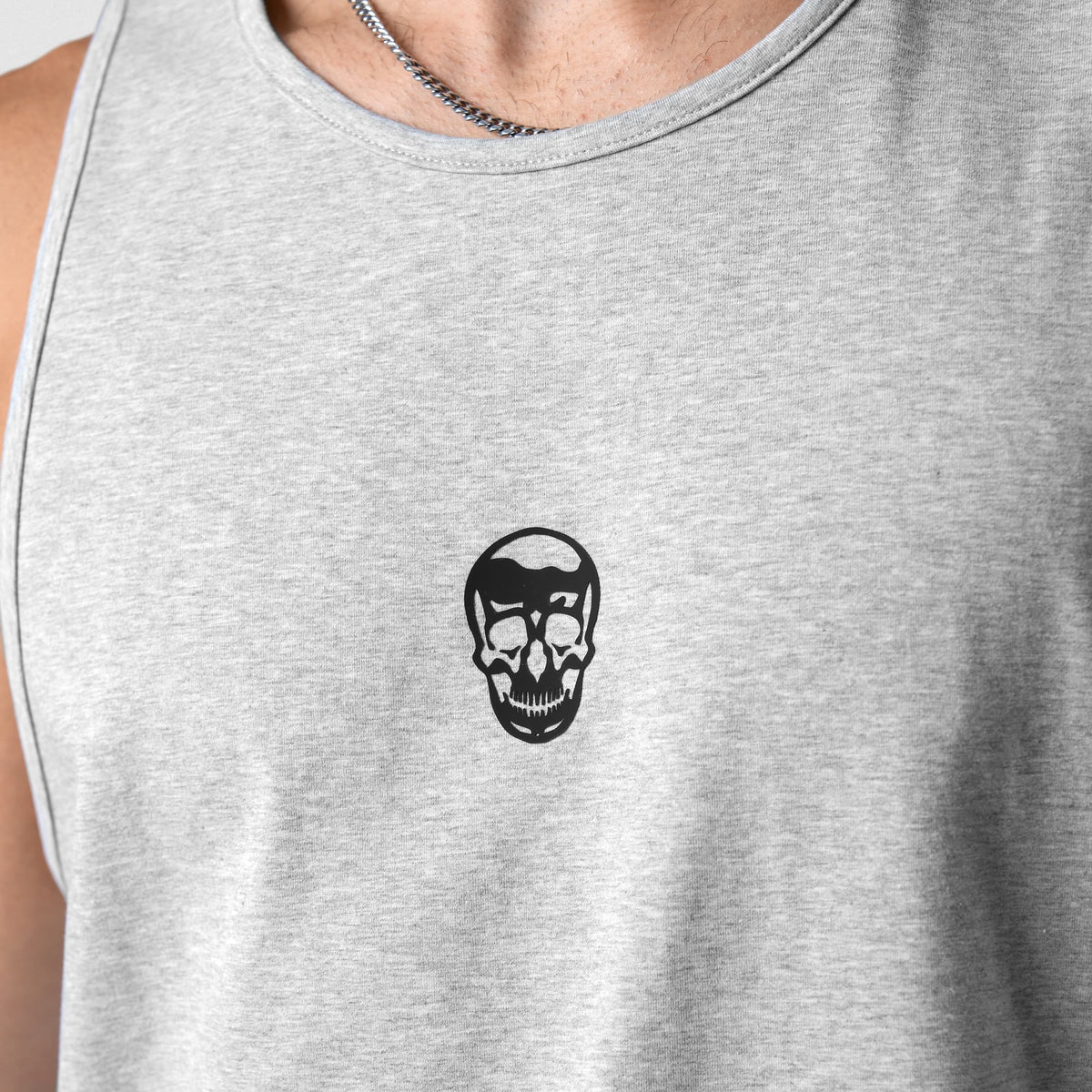 Axis Scoop Hem Tank - Heather Gray neckline and chest logo detail