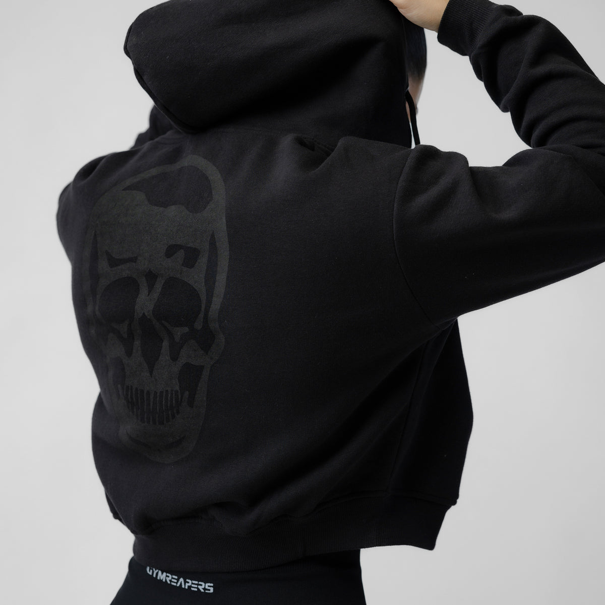 Black Chest Stripe Cropped Pullover Hoodie main image 0