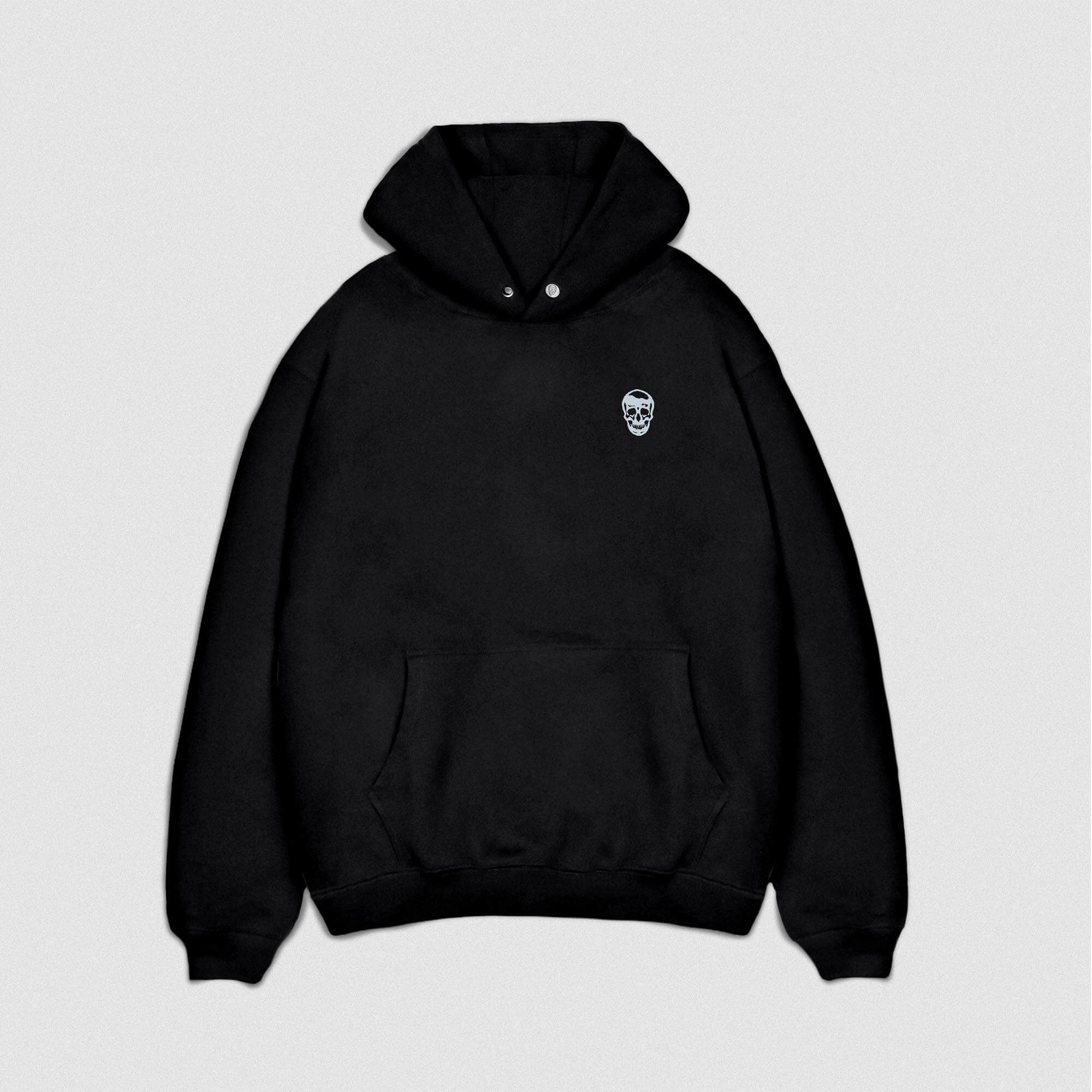 Black Heavyweight Hoodie lay flat front view