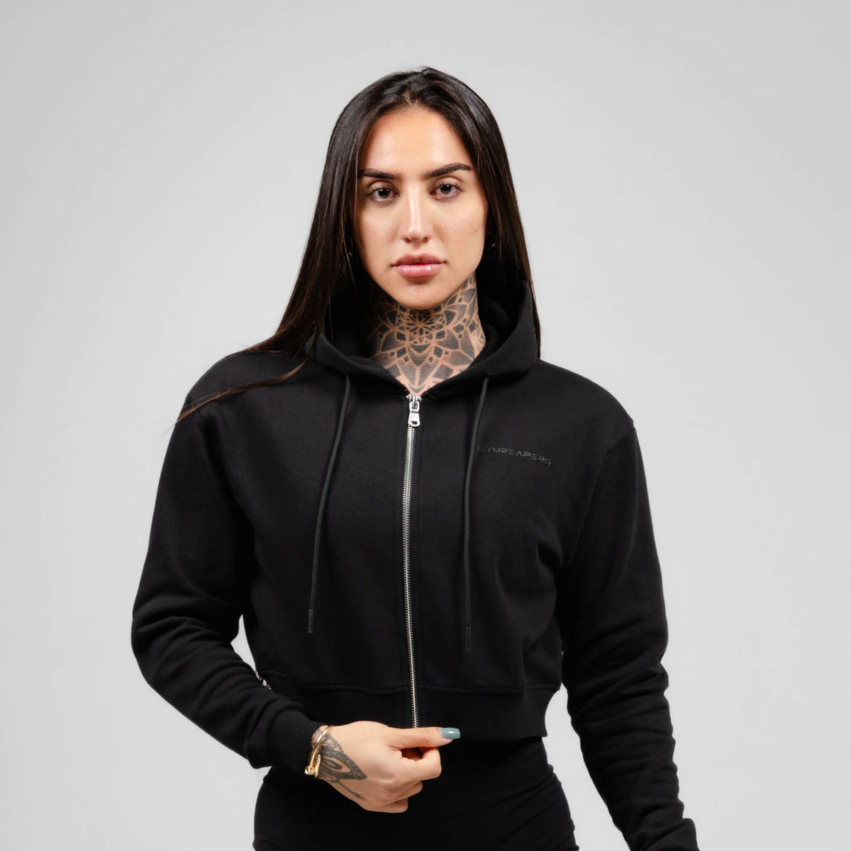 Cropped Zip-Up Hoodie Black/Black - Main Image