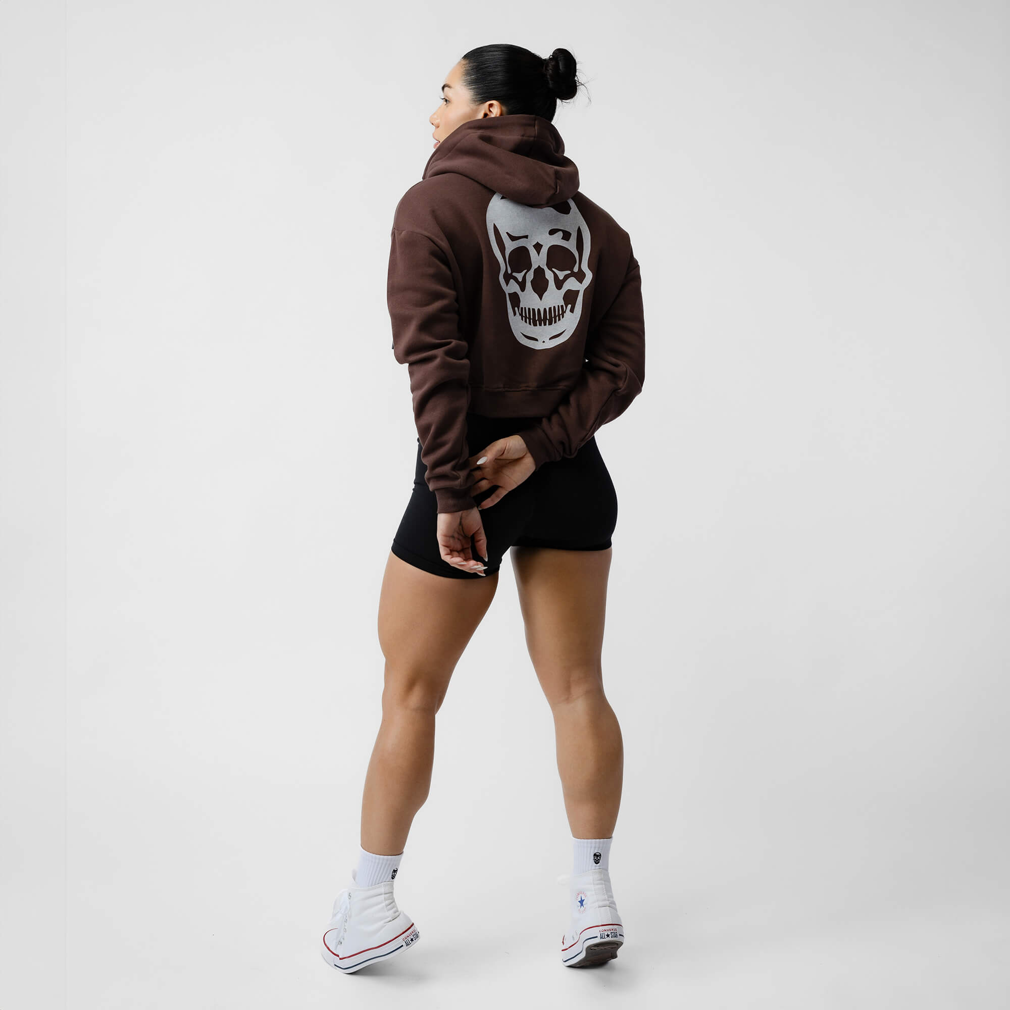 brown cropped hoodie back