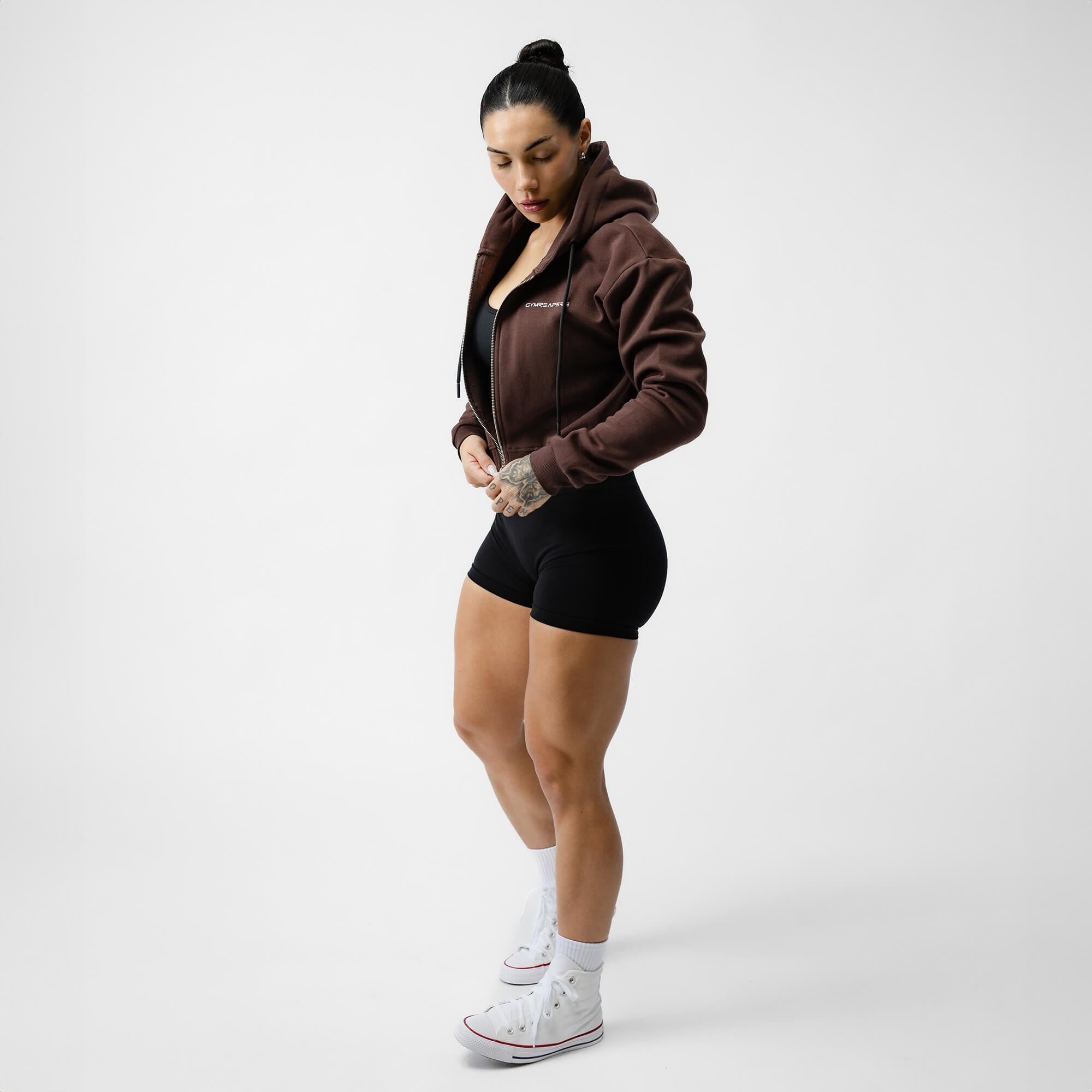 brown cropped hoodie side