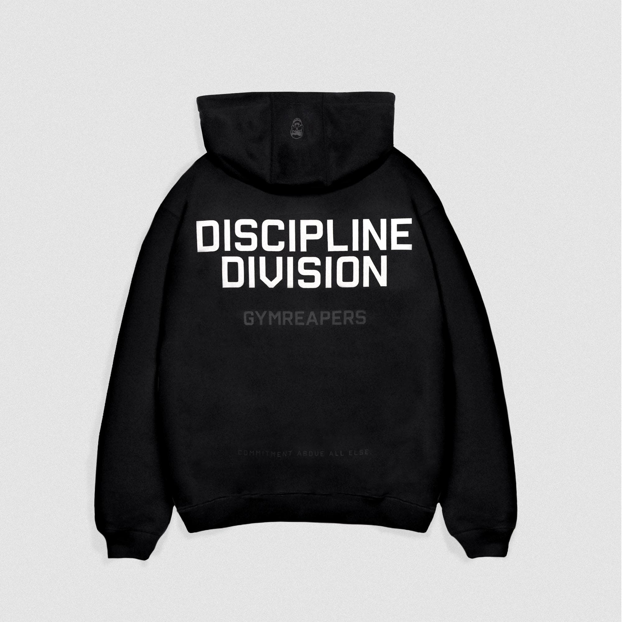 Flat lay of discipline division hoodie back