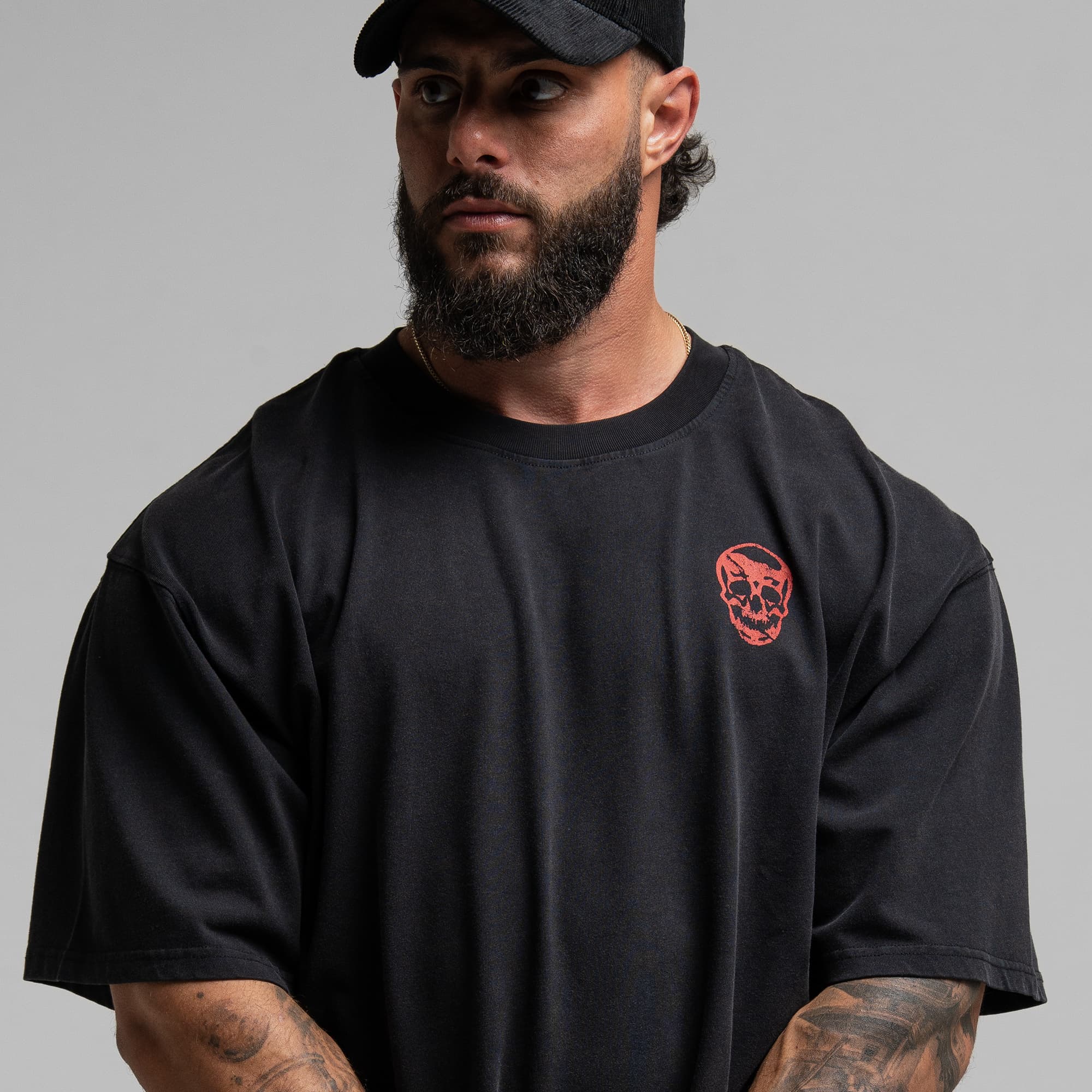 Athlete wearing the Takeover Club Tee close up shot of front graphic