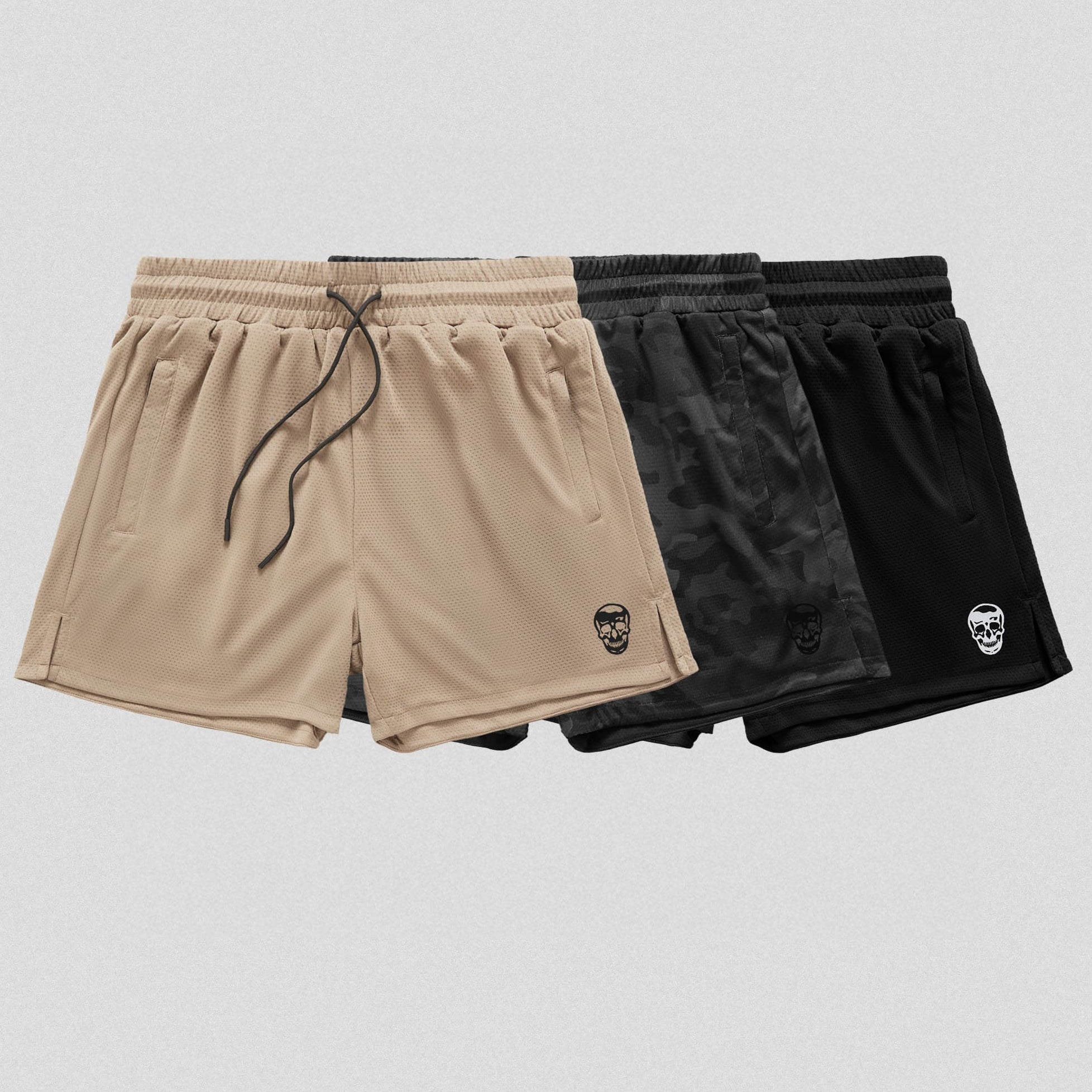 Core Skull Mesh Shorts 3-Pack - Sand / Black Camo / Black/White