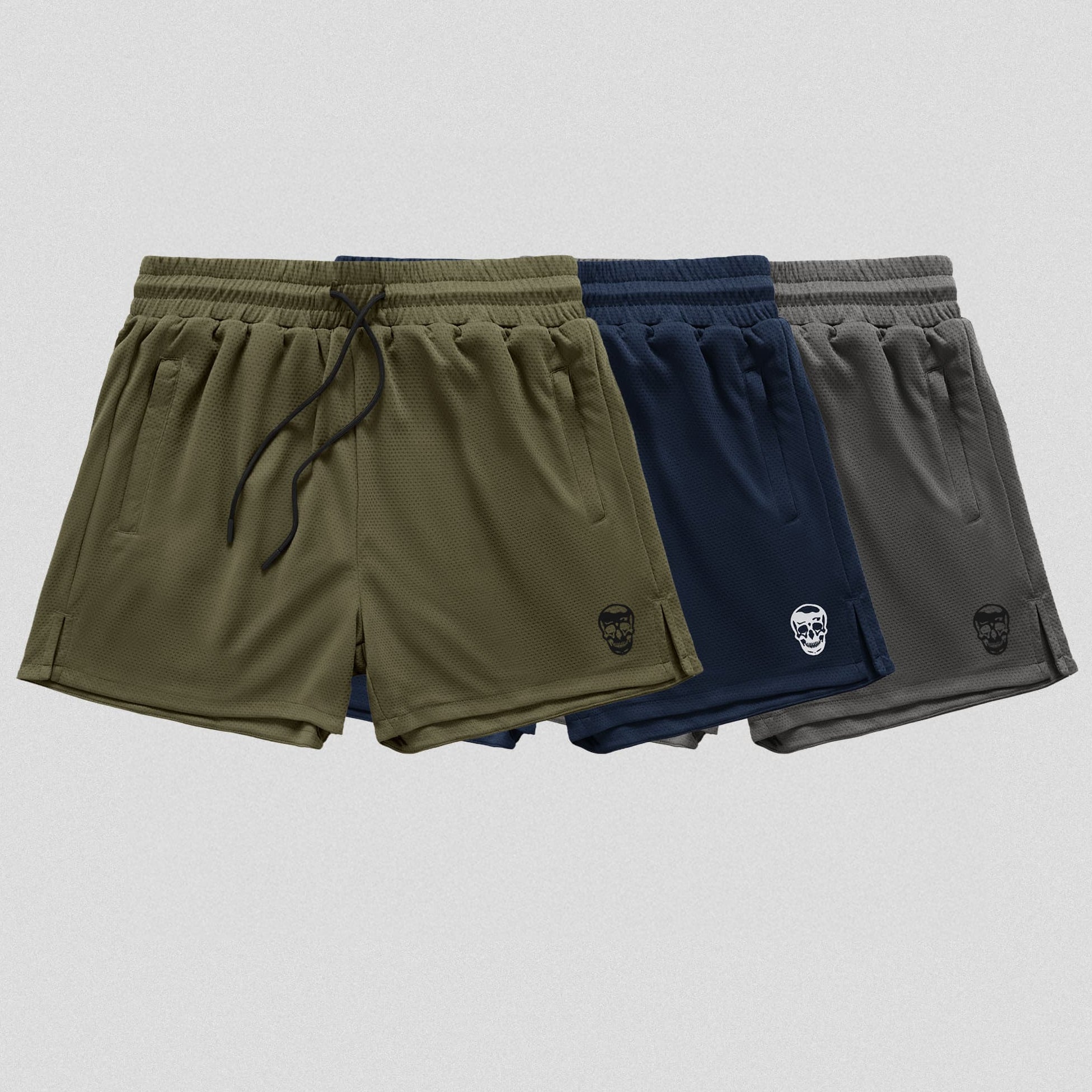 BUDO AIR GRID MESH SHORTS black×navy Core Skull Mesh Shorts 3-Pack - Khaki Green / Navy / Storm